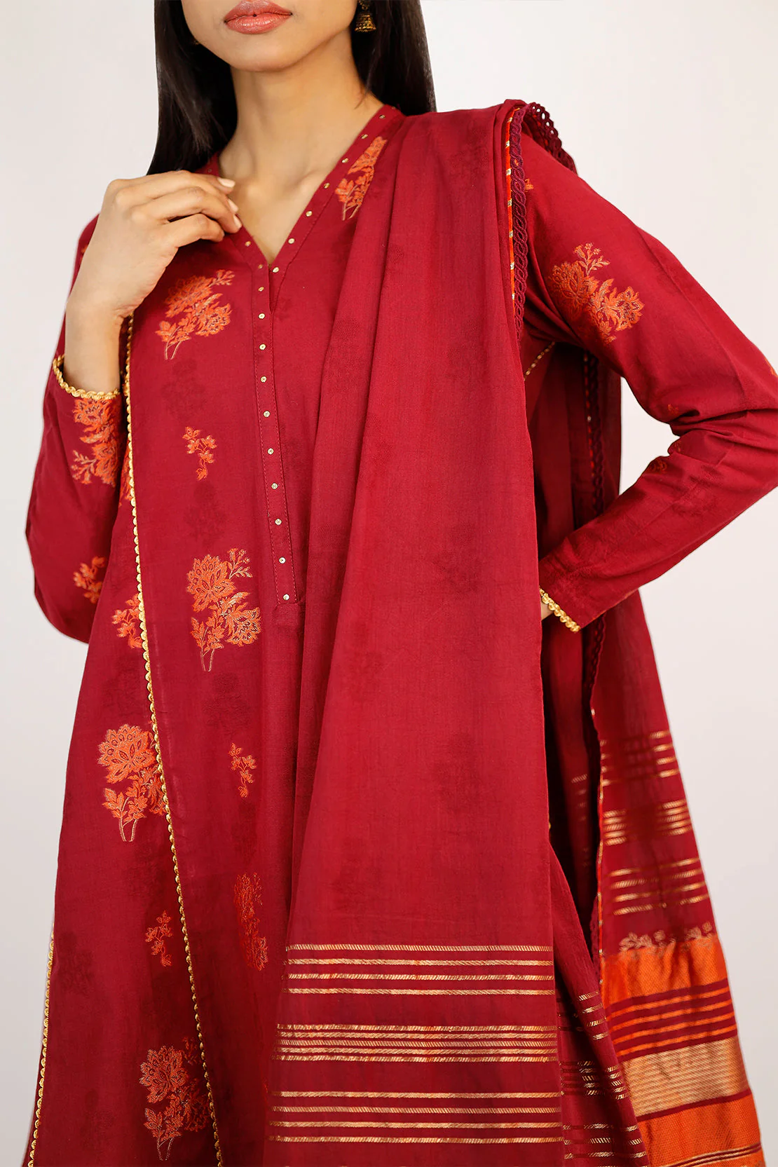 Unstitched Jacquard Cotton 2 Piece (Shirt/Dupatta) - Image 2