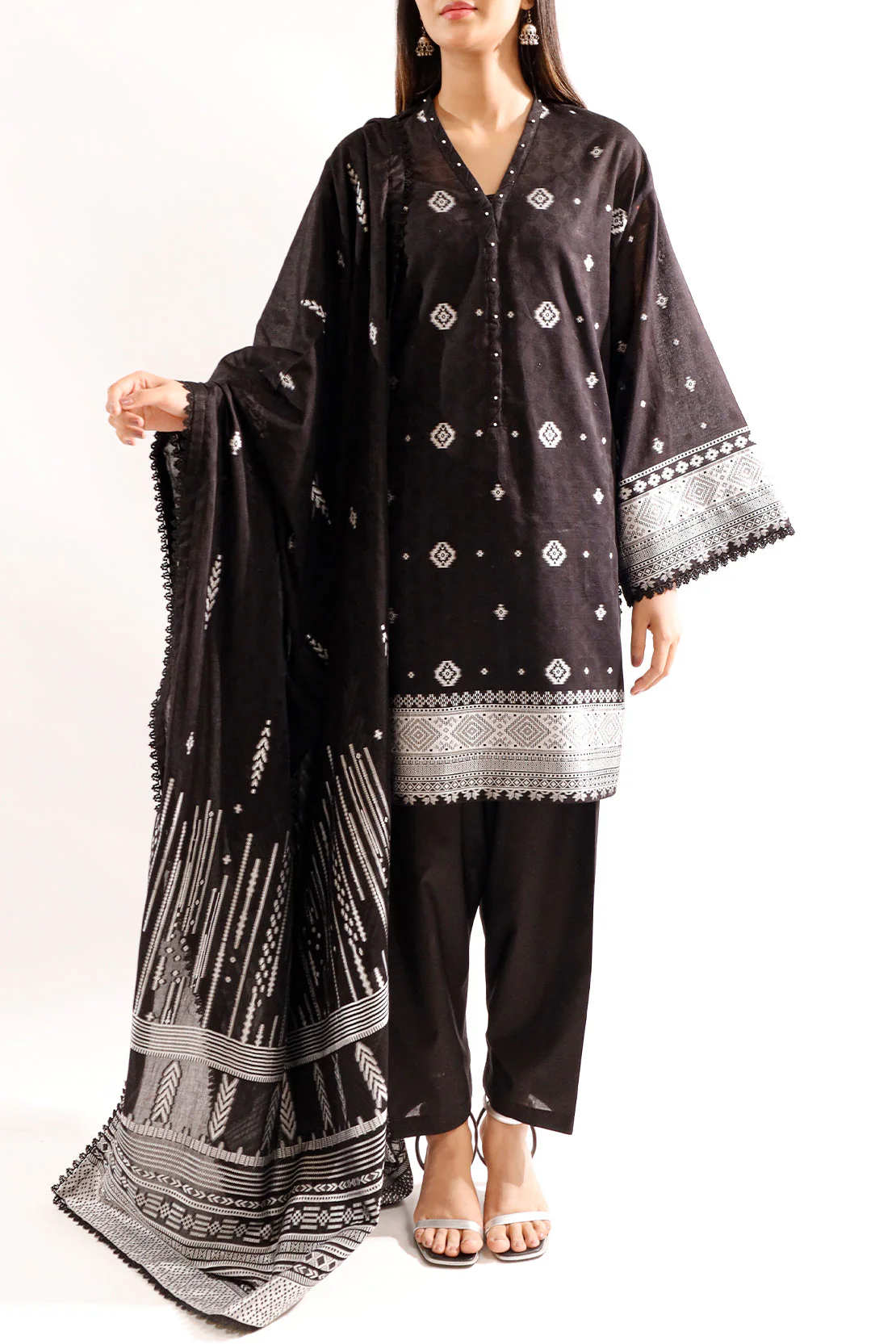 Unstitched Jacquard Cotton 2 Piece (Shirt/Dupatta)