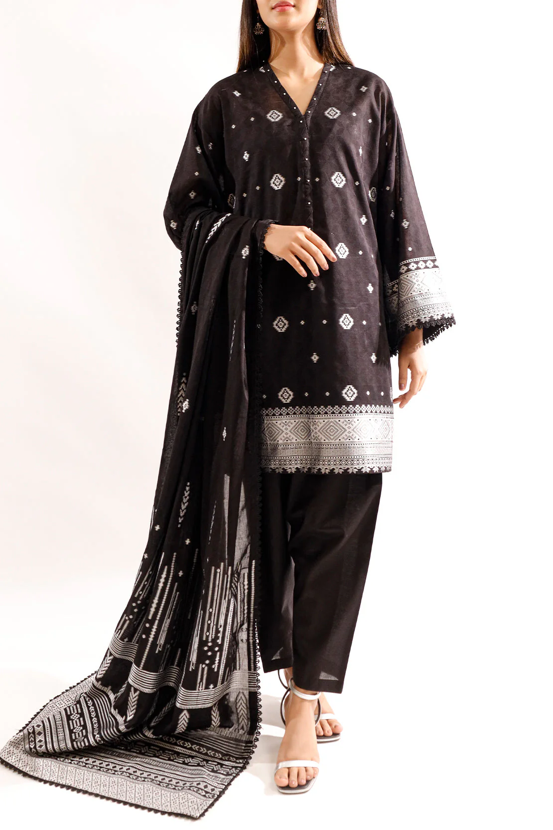 Unstitched Jacquard Cotton 2 Piece (Shirt/Dupatta) - Image 2