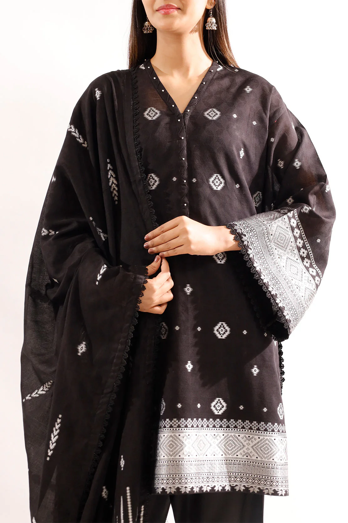 Unstitched Jacquard Cotton 2 Piece (Shirt/Dupatta) - Image 3