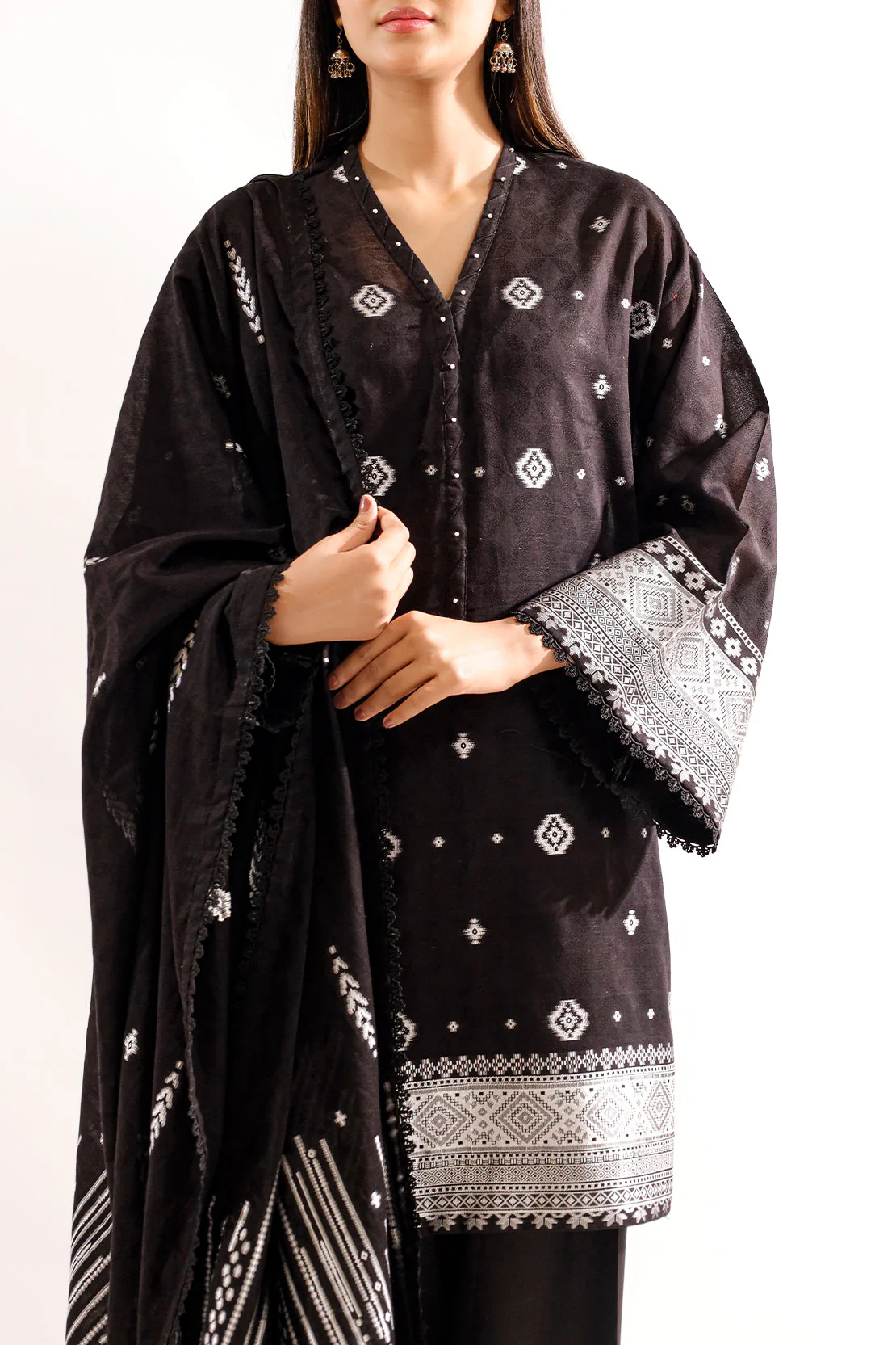 Unstitched Jacquard Cotton 2 Piece (Shirt/Dupatta) - Image 5