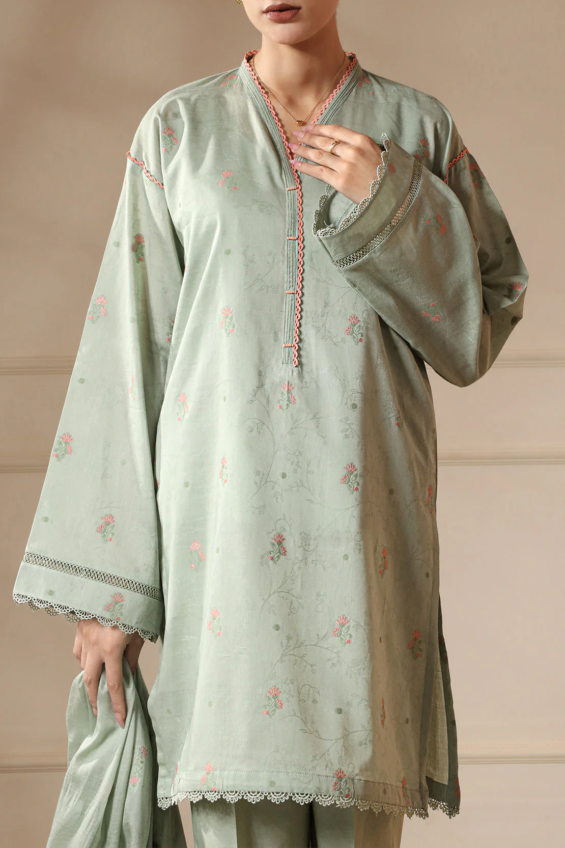 Unstitched Jacquard Cotton 2 Piece (Shirt/Dupatta) - Image 3