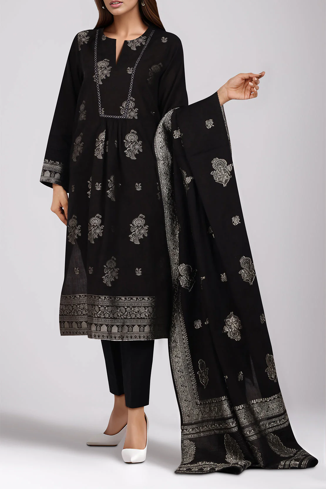 Unstitched Jacquard Cotton 2 Piece (Shirt/Dupatta)