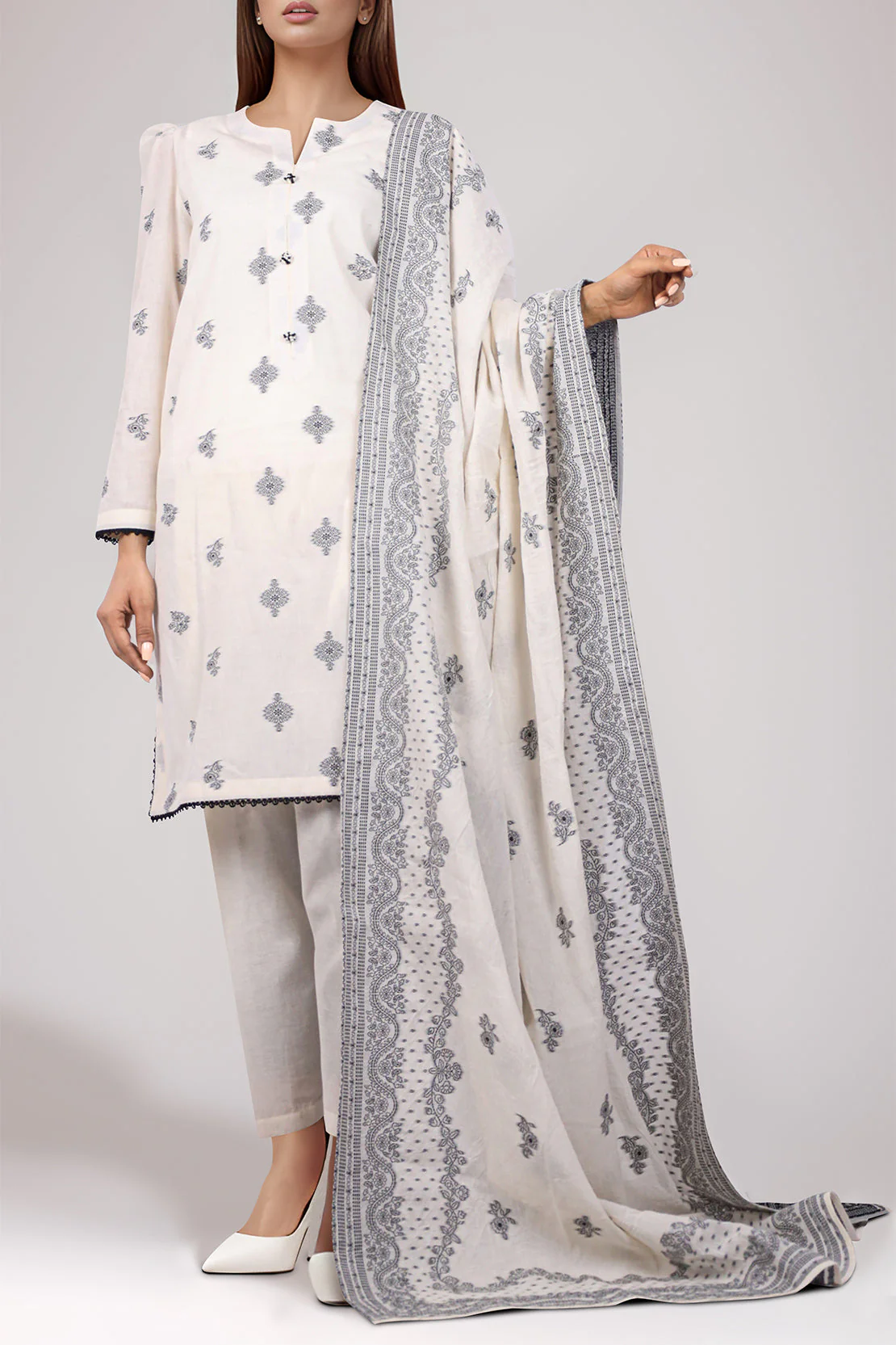 Unstitched Jacquard Cotton 2 Piece (Shirt/Dupatta)