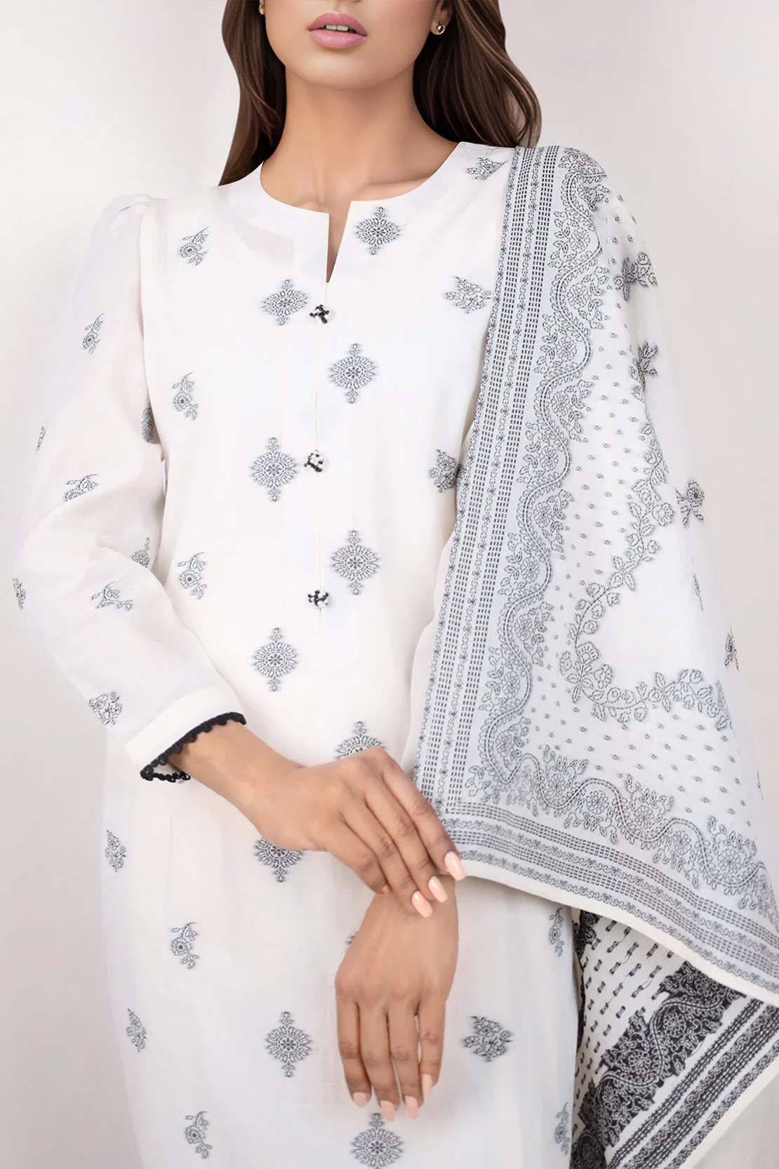 Unstitched Jacquard Cotton 2 Piece (Shirt/Dupatta) - Image 2