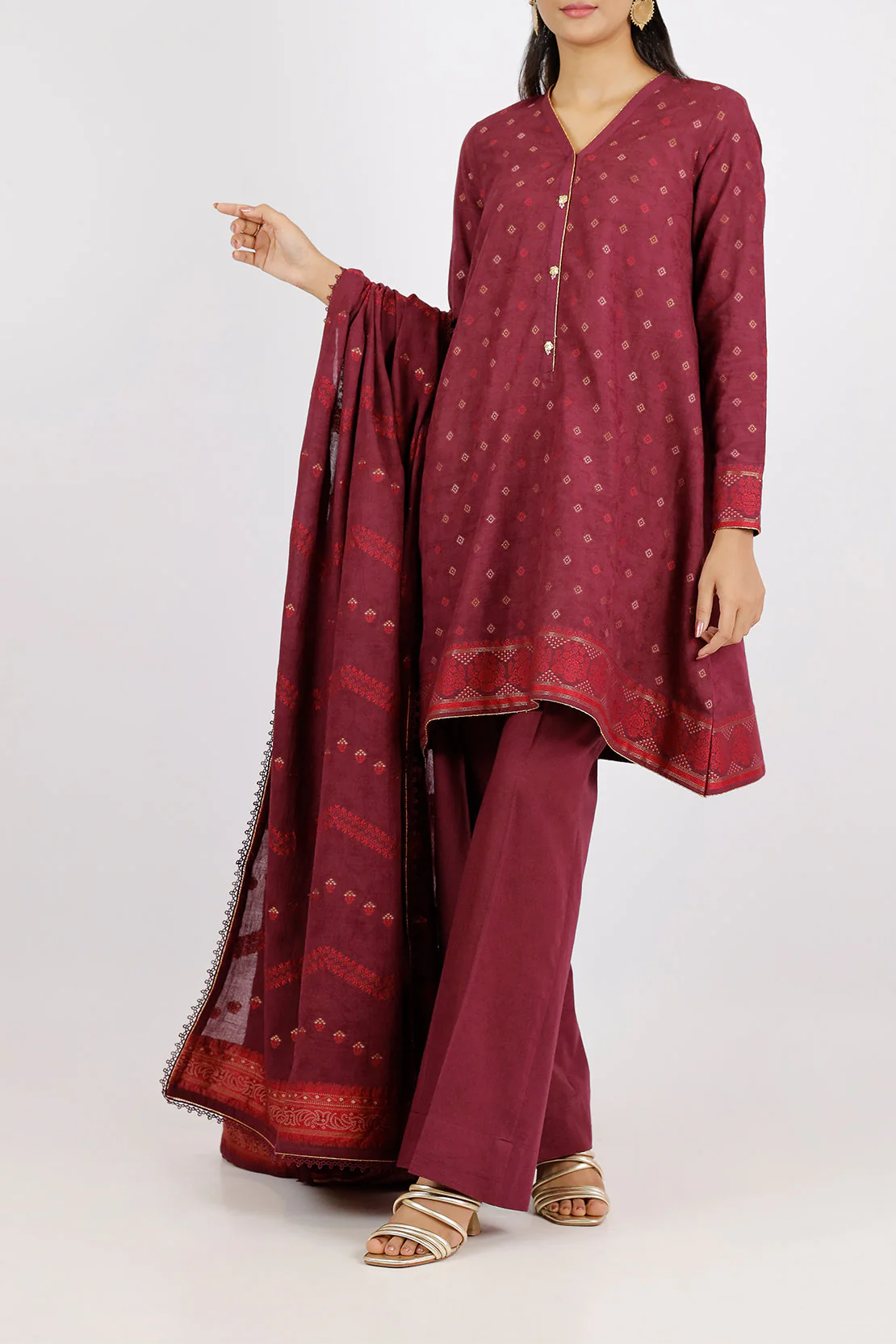 Unstitched Jacquard Cotton 2 Piece (Shirt/Dupatta)