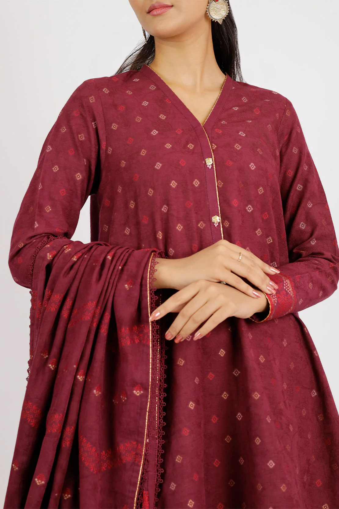 Unstitched Jacquard Cotton 2 Piece (Shirt/Dupatta) - Image 3