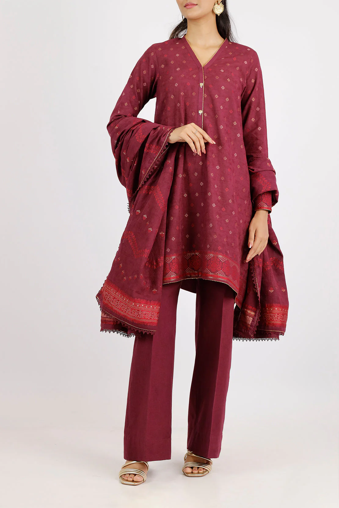 Unstitched Jacquard Cotton 2 Piece (Shirt/Dupatta) - Image 4