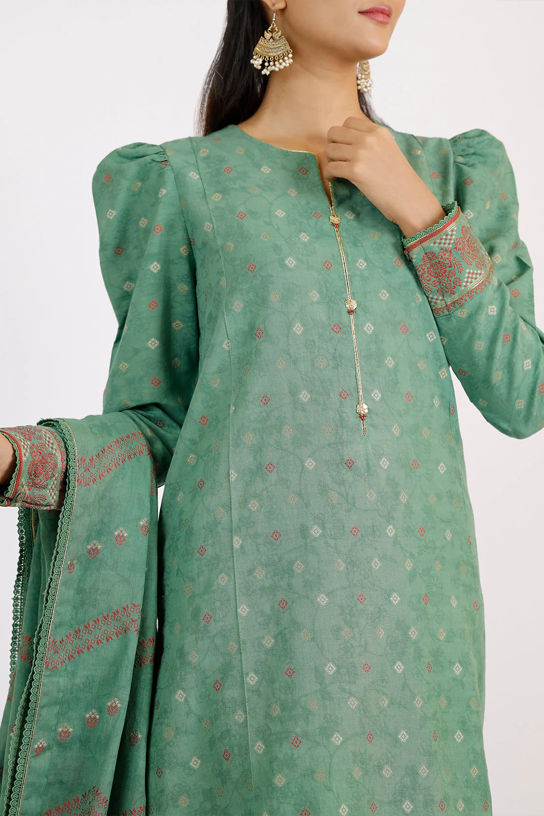 Unstitched Jacquard Cotton 2 Piece (Shirt/Dupatta) - Image 5