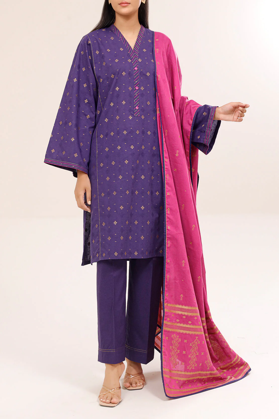 Unstitched Jacquard Cotton 2 Piece (Shirt/Dupatta)