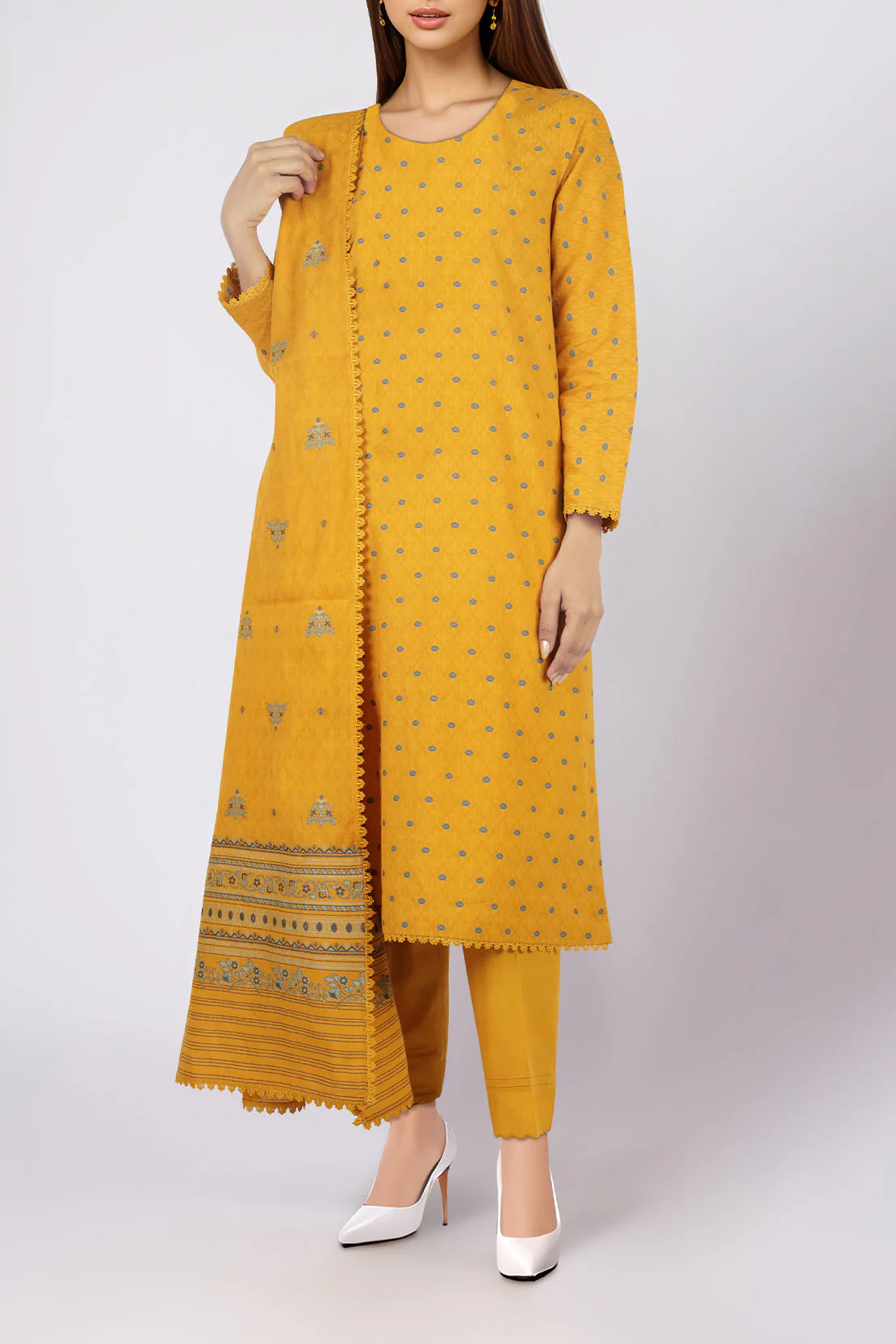 Unstitched Jacquard Cotton 2 Piece (Shirt/Dupatta) - Image 2