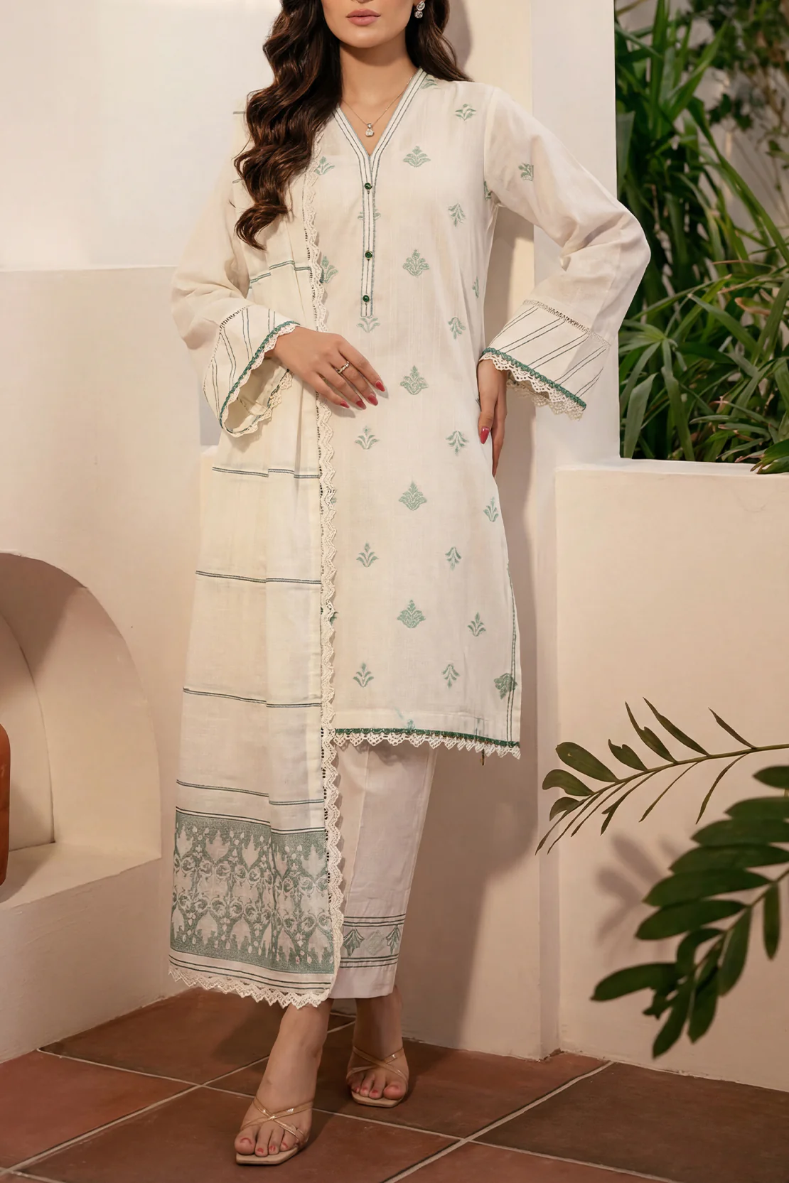 Unstitched Jacquard Cotton 2 Piece (Shirt/Dupatta) - Image 2