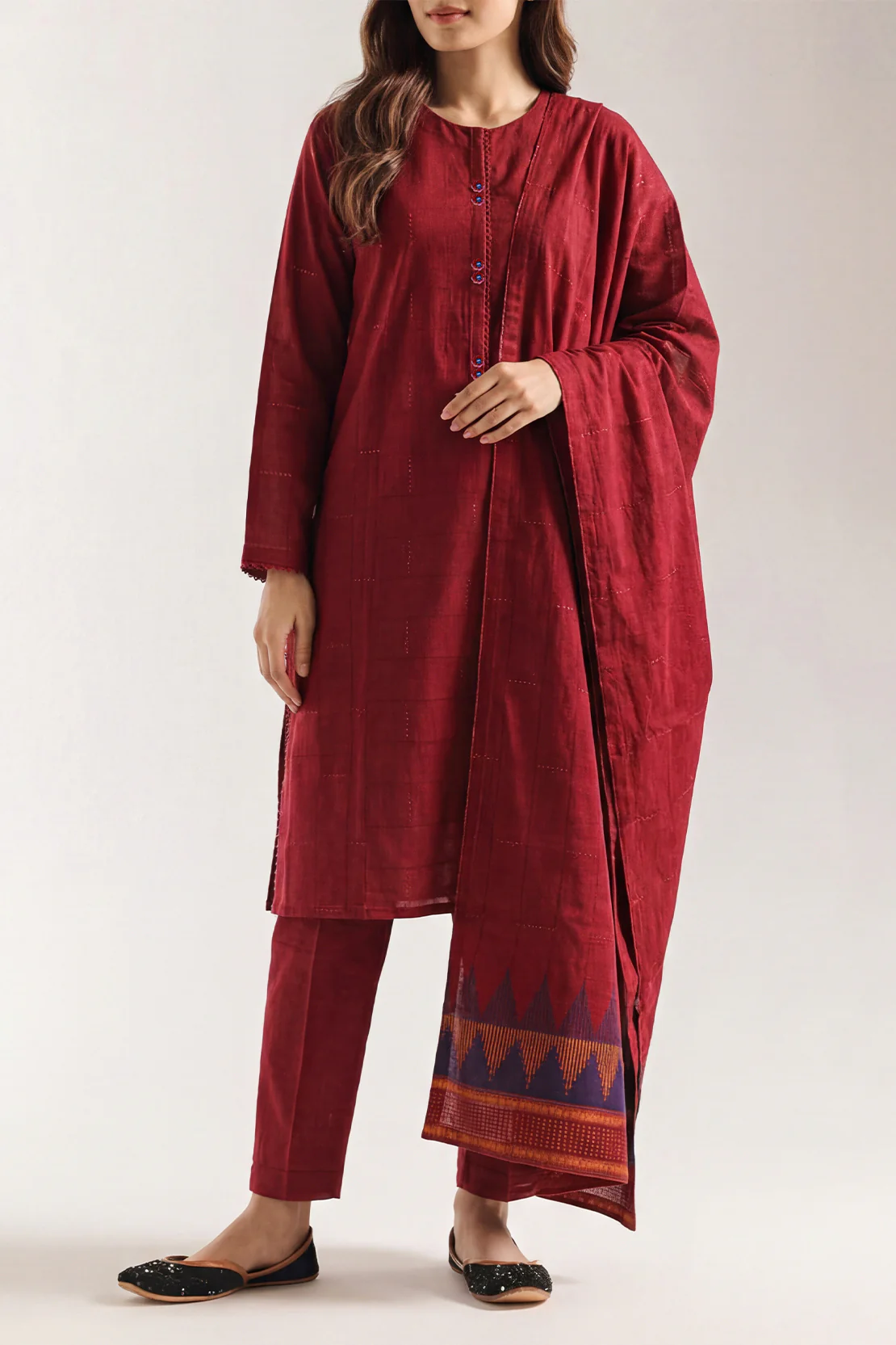 Unstitched Jacquard Cotton 2 Piece (Shirt/Dupatta) - Image 3