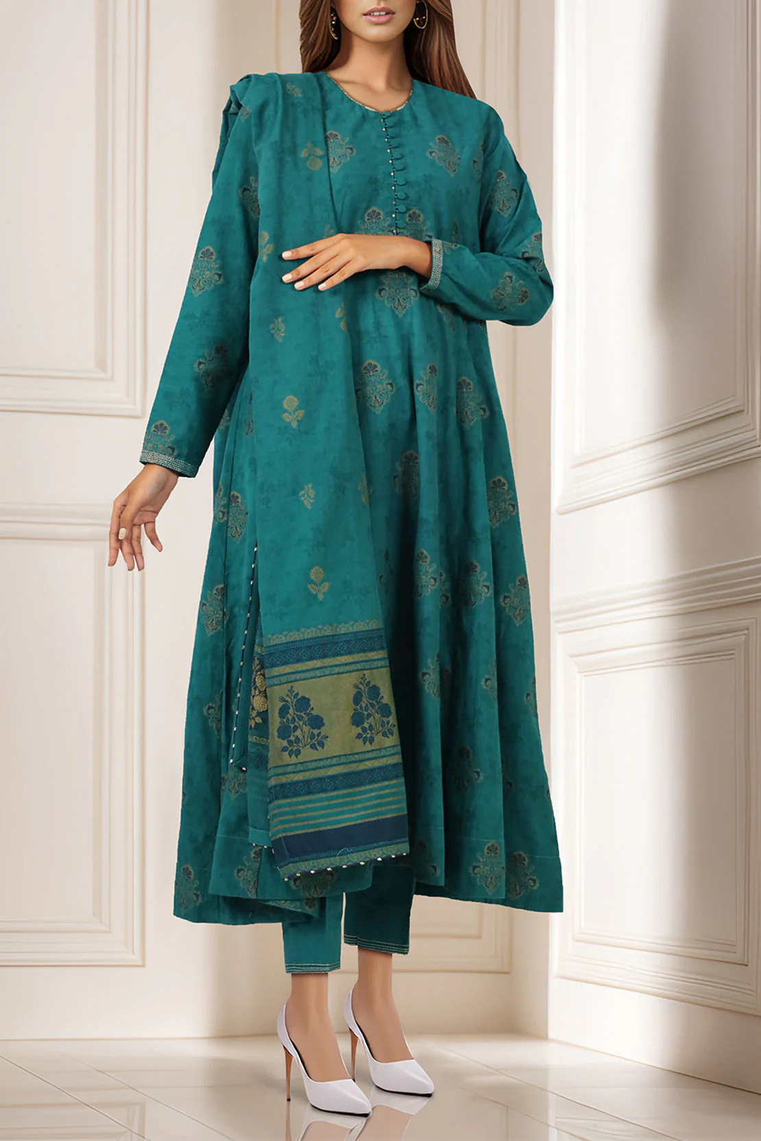 Unstitched Jacquard Cotton 2 Piece (Shirt/Dupatta)