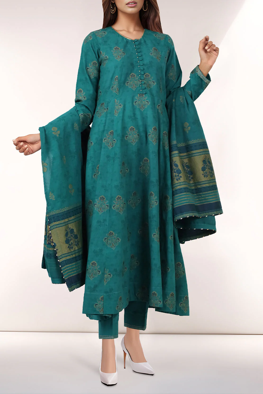 Unstitched Jacquard Cotton 2 Piece (Shirt/Dupatta) - Image 2