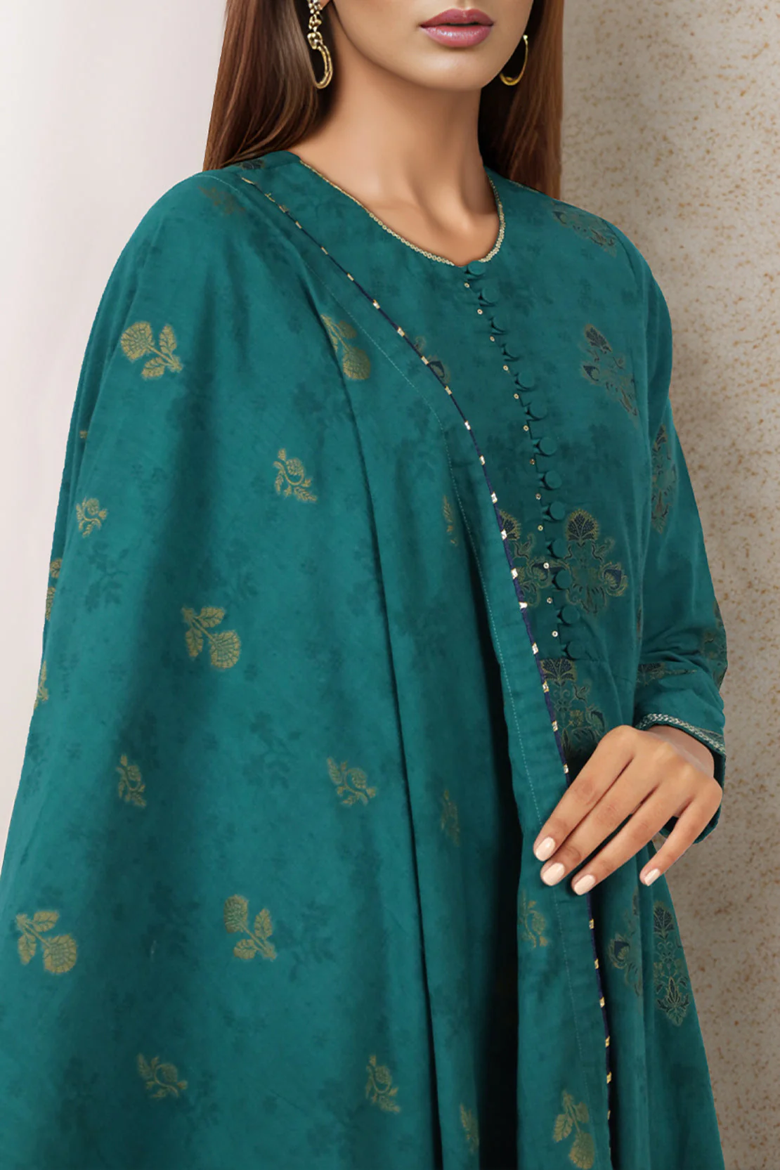 Unstitched Jacquard Cotton 2 Piece (Shirt/Dupatta) - Image 4