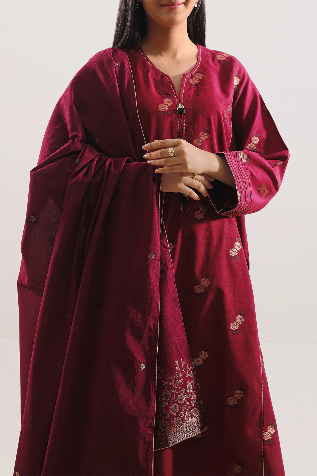 Unstitched Jacquard Cotton  2 Piece (Shirt/Dupatta) - Image 2