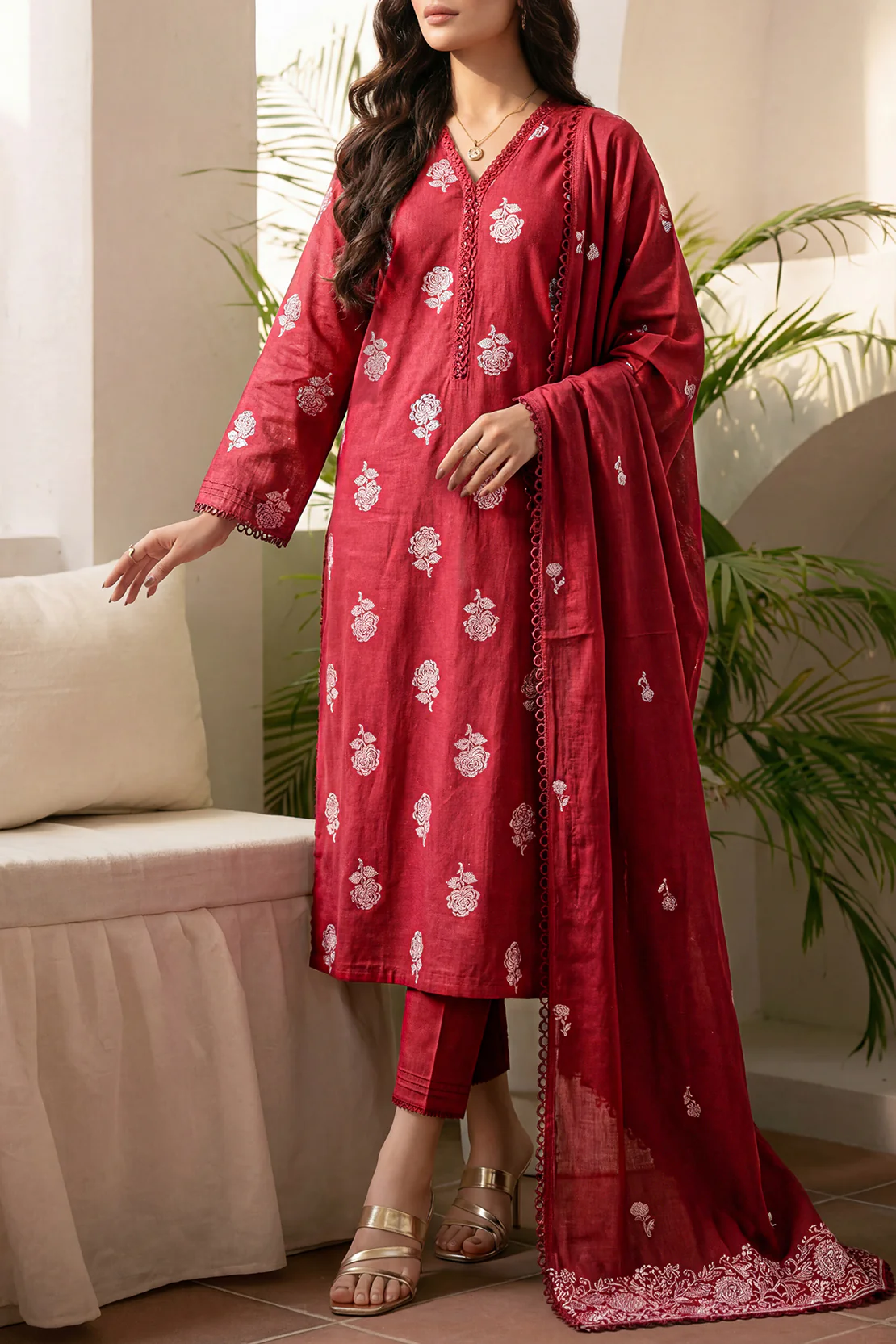 Unstitched Jacquard Cotton 2 Piece (Shirt/Dupatta) - Image 2