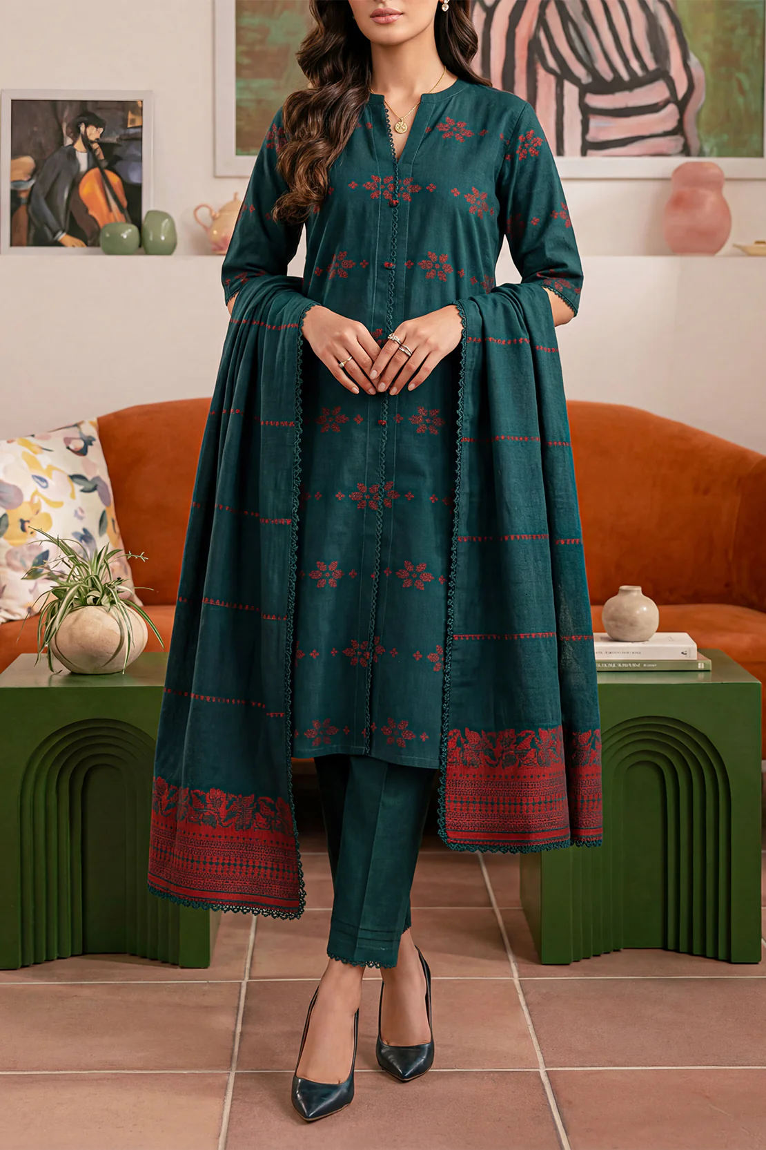 Unstitched Jacquard Cotton 2 Piece (Shirt/Dupatta) - Image 2
