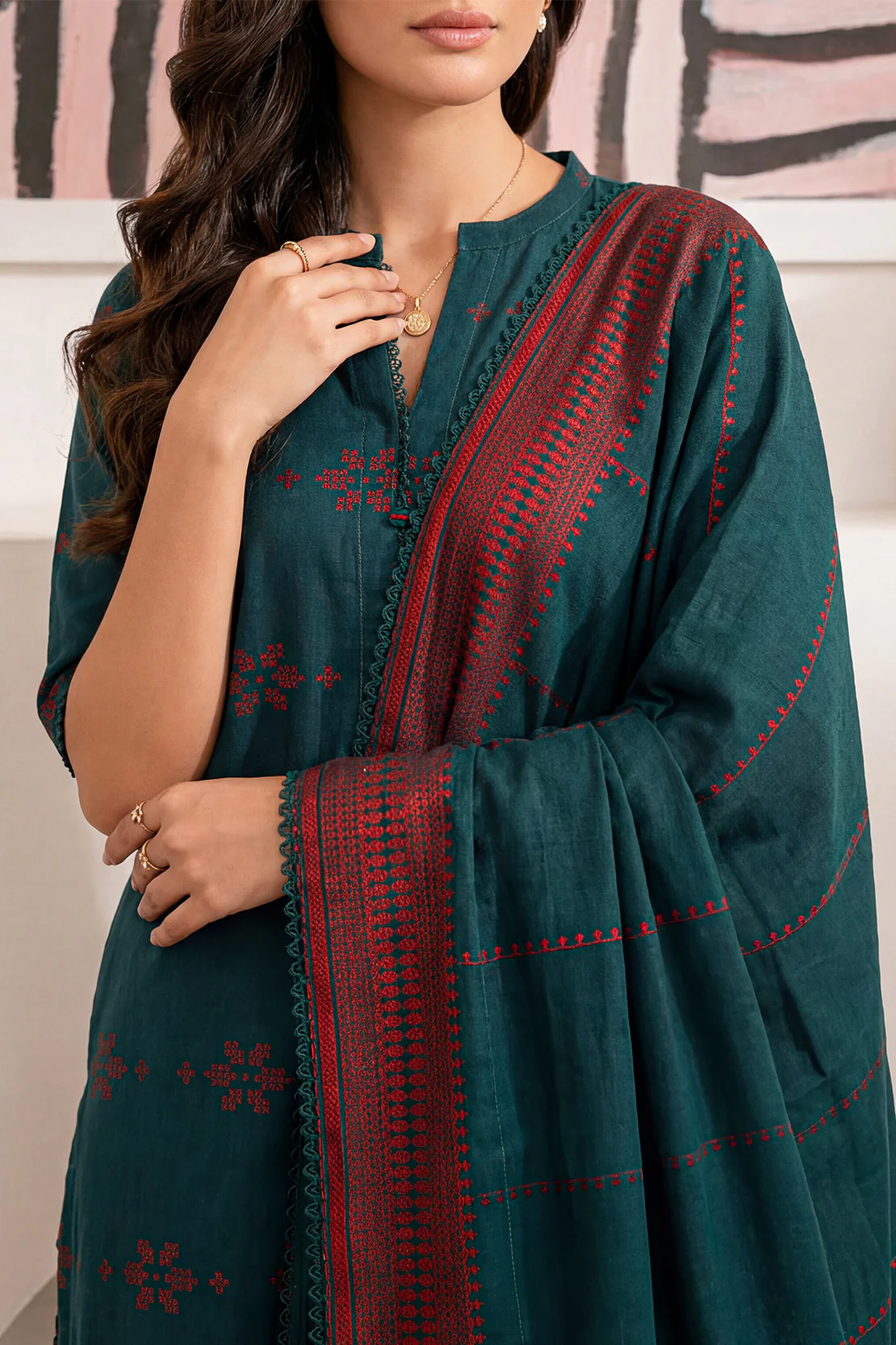 Unstitched Jacquard Cotton 2 Piece (Shirt/Dupatta) - Image 3