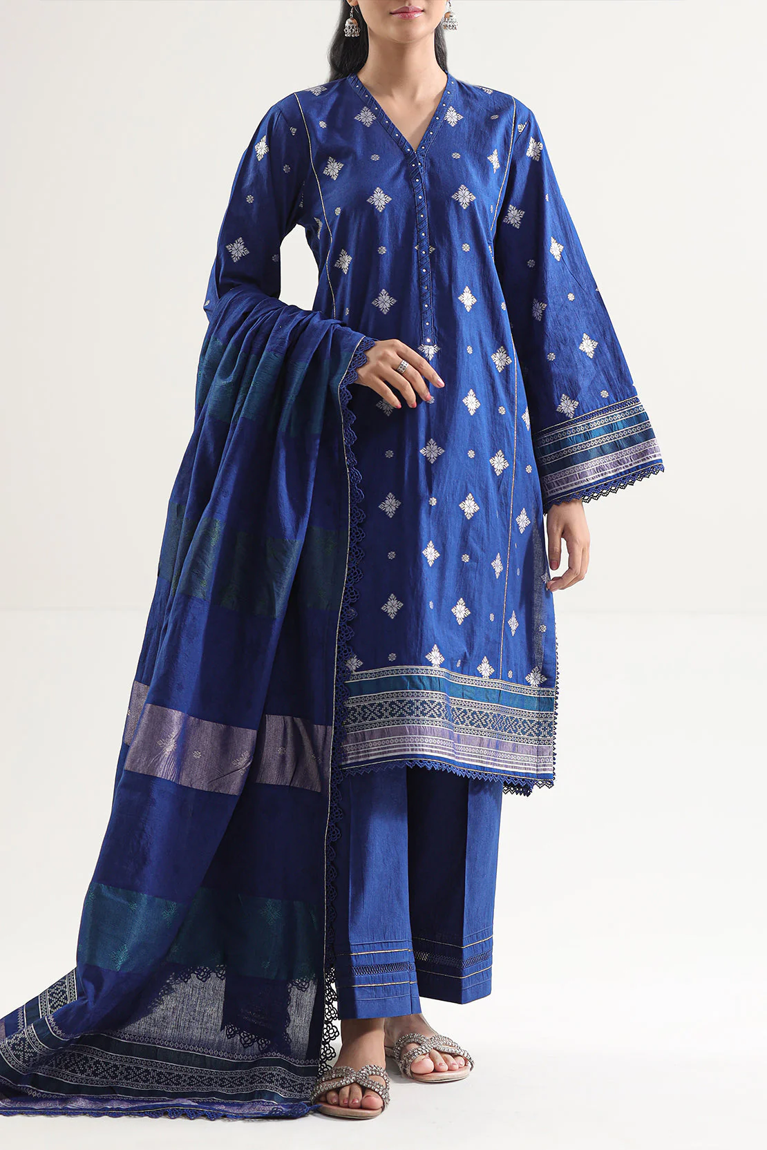 Unstitched Jacquard Cotton 2 Piece (Shirt/Dupatta)