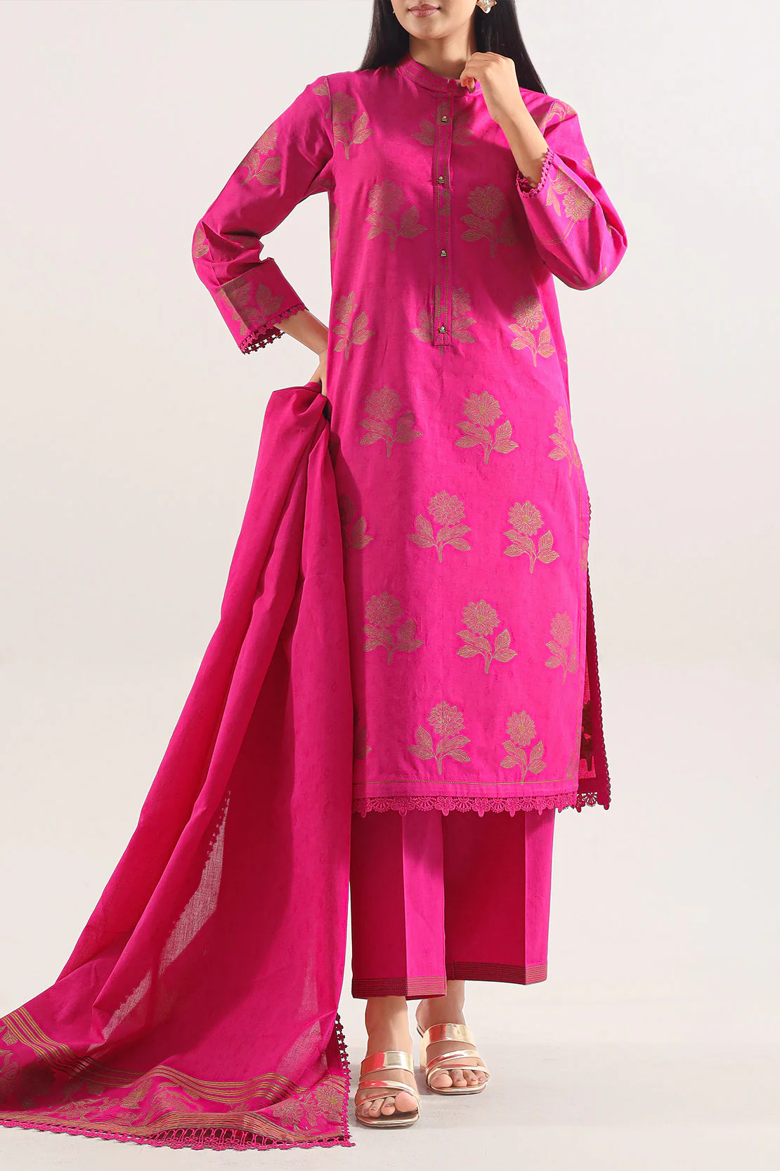Unstitched Jacquard Cotton 2 Piece (Shirt/Dupatta)