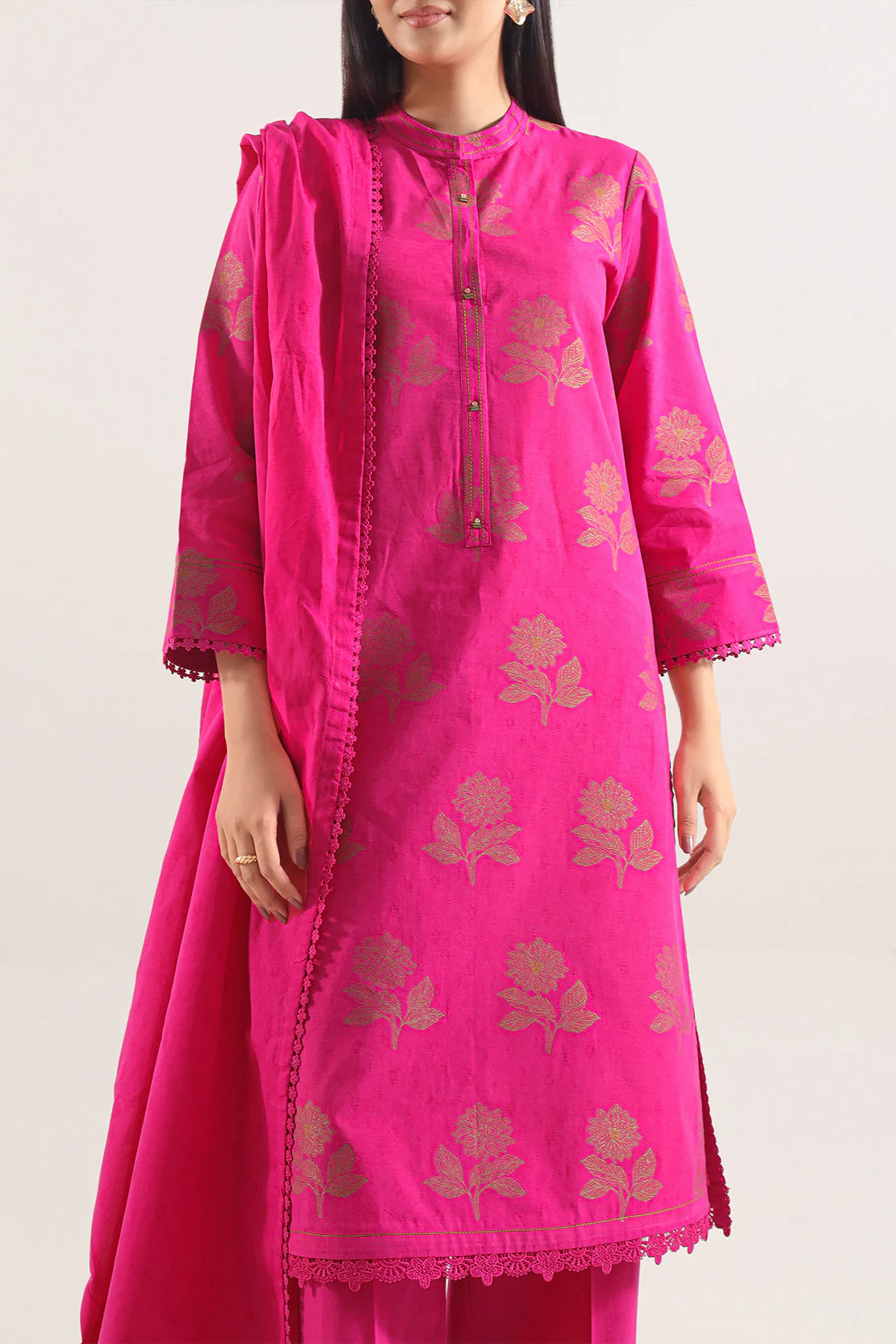 Unstitched Jacquard Cotton 2 Piece (Shirt/Dupatta) - Image 2