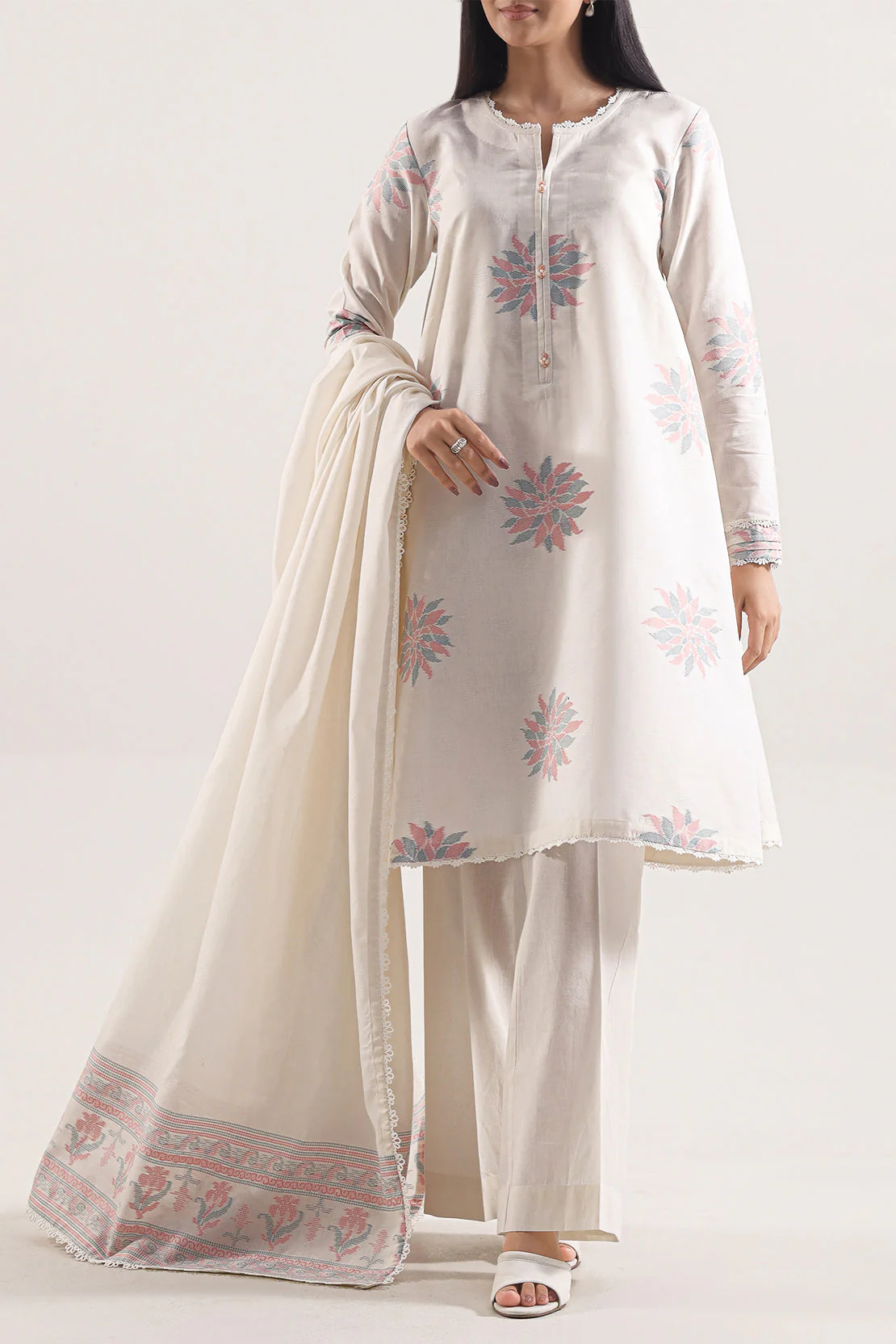 Unstitched Jacquard Cotton 2 Piece (Shirt/Dupatta)
