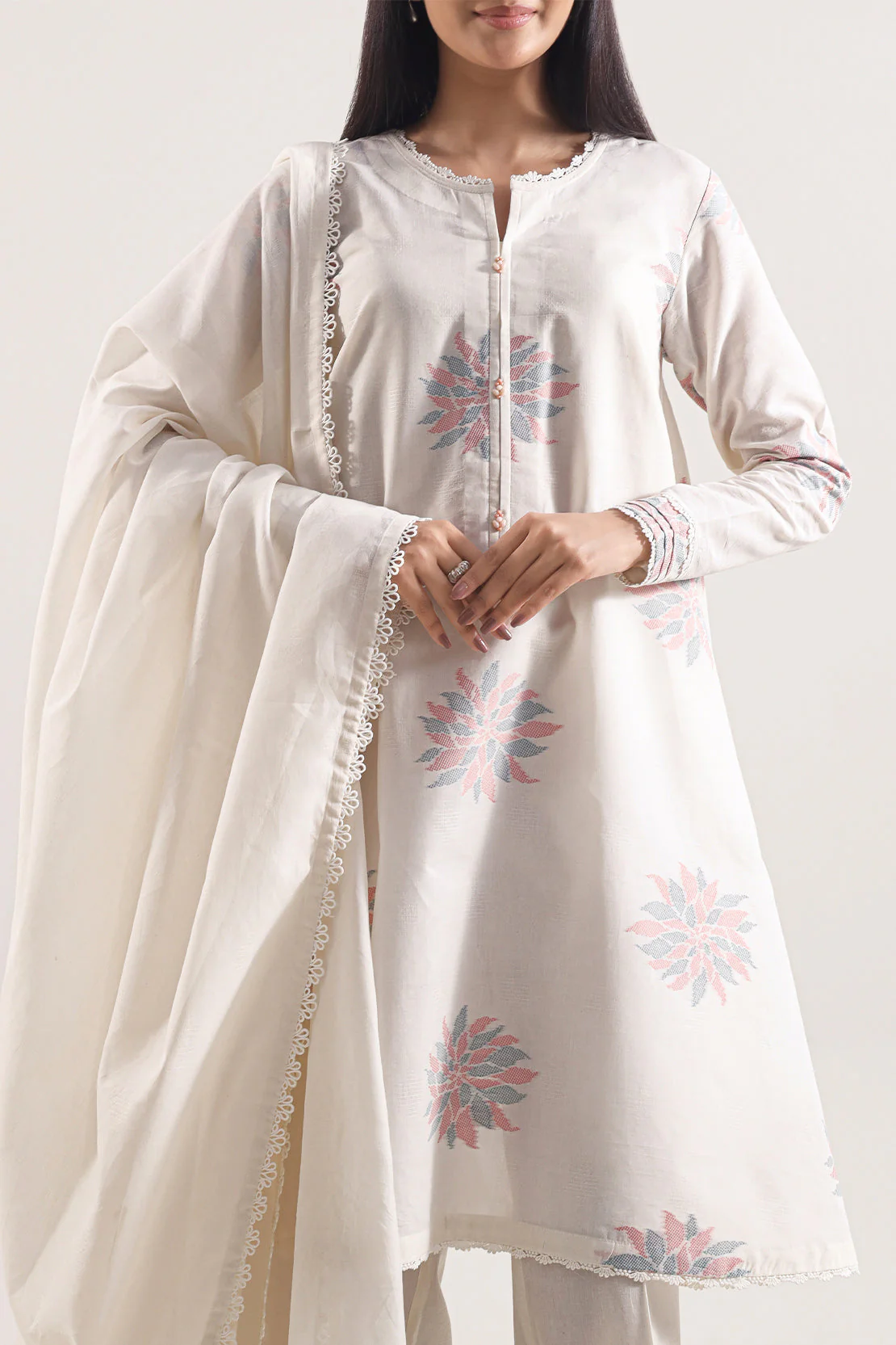 Unstitched Jacquard Cotton 2 Piece (Shirt/Dupatta) - Image 2