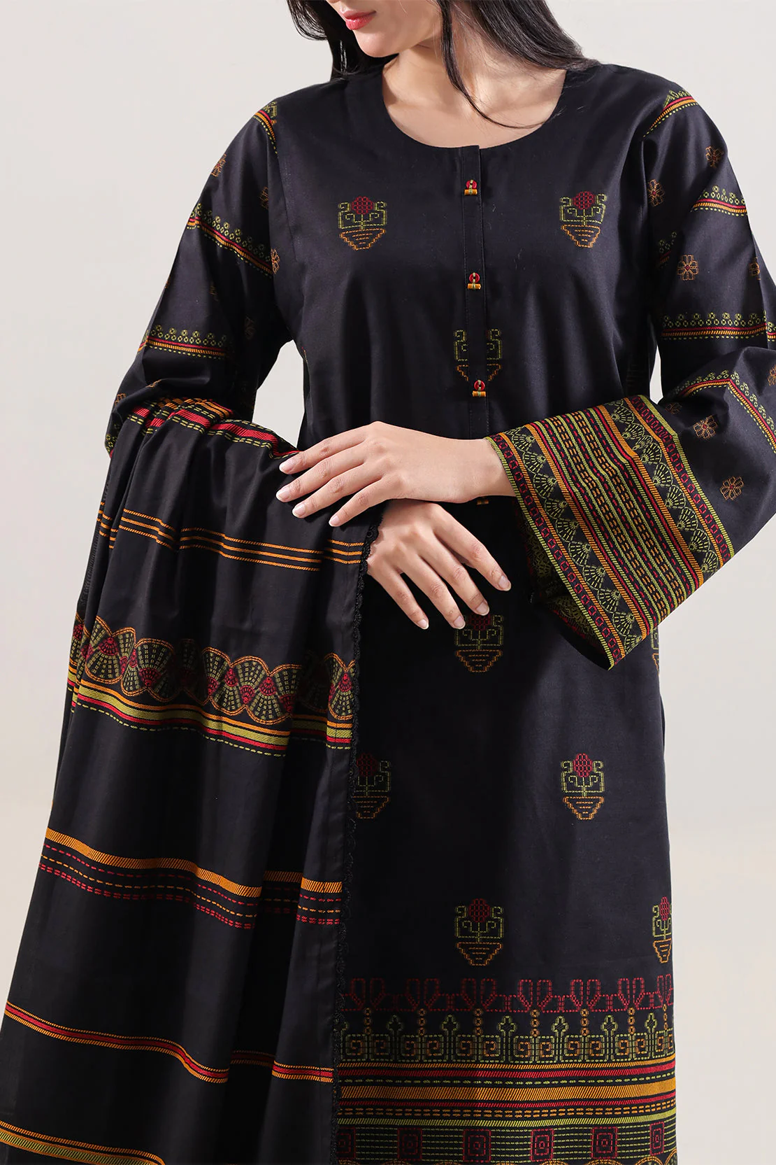 Unstitched Jacquard Cotton 2 Piece (Shirt/Dupatta) - Image 3