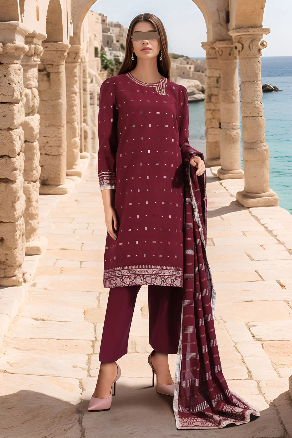 Unstitched Jacquard Cotton 2 Piece (Shirt/Trouser)