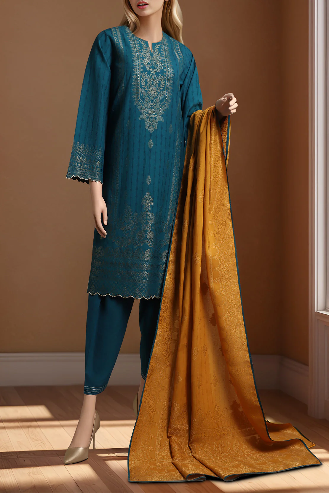 Unstitched Jacquard Cotton 2 Piece (Shirt/Trouser) - Image 2