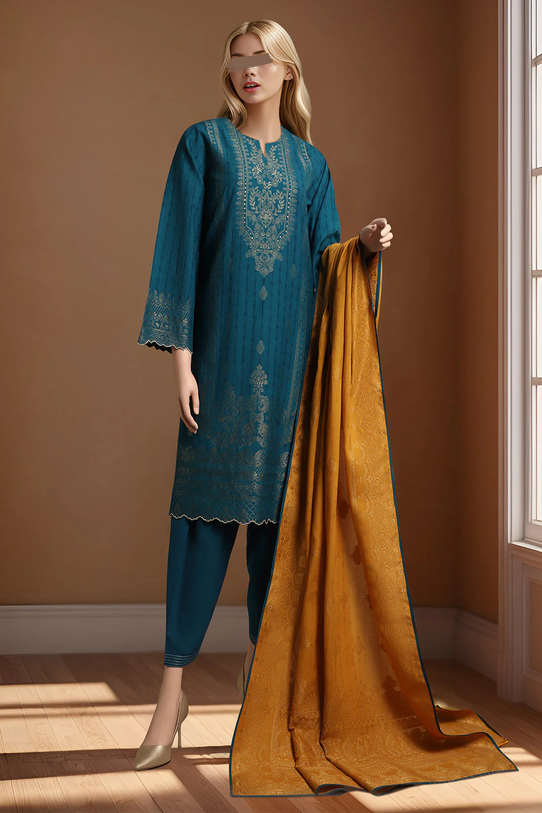 Unstitched Jacquard Cotton 3 Piece