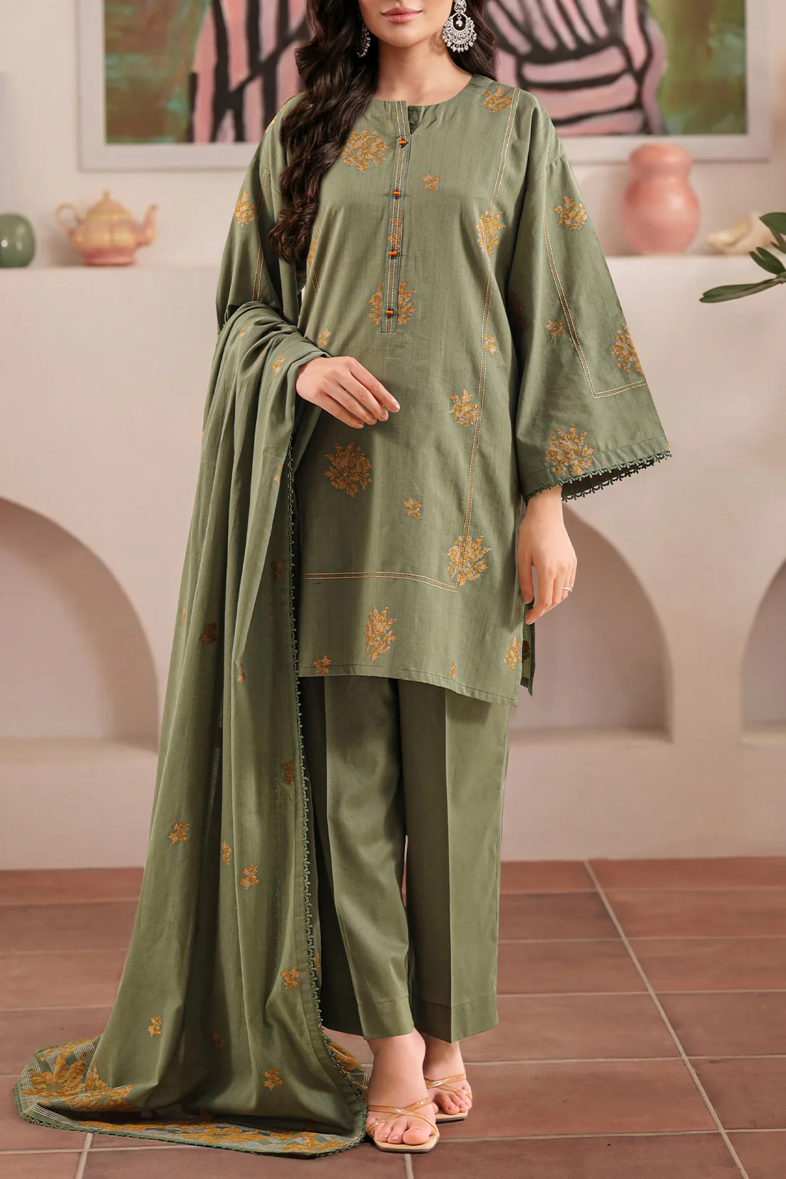 Unstitched Jacquard Cotton 3 Piece