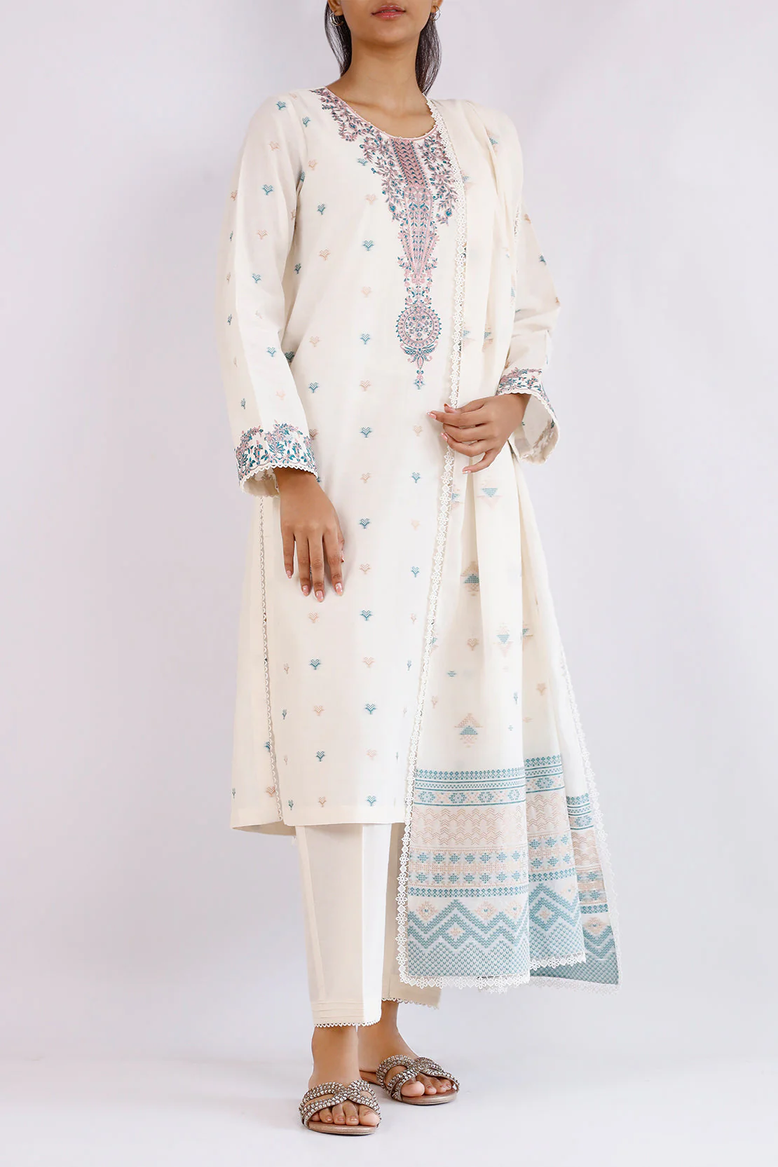 Unstitched Jacquard Cotton 3 Piece