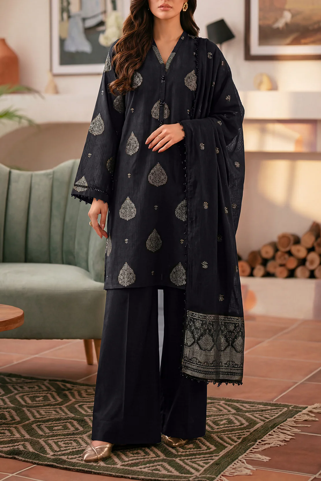 Unstitched Jacquard Cotton 3 Piece