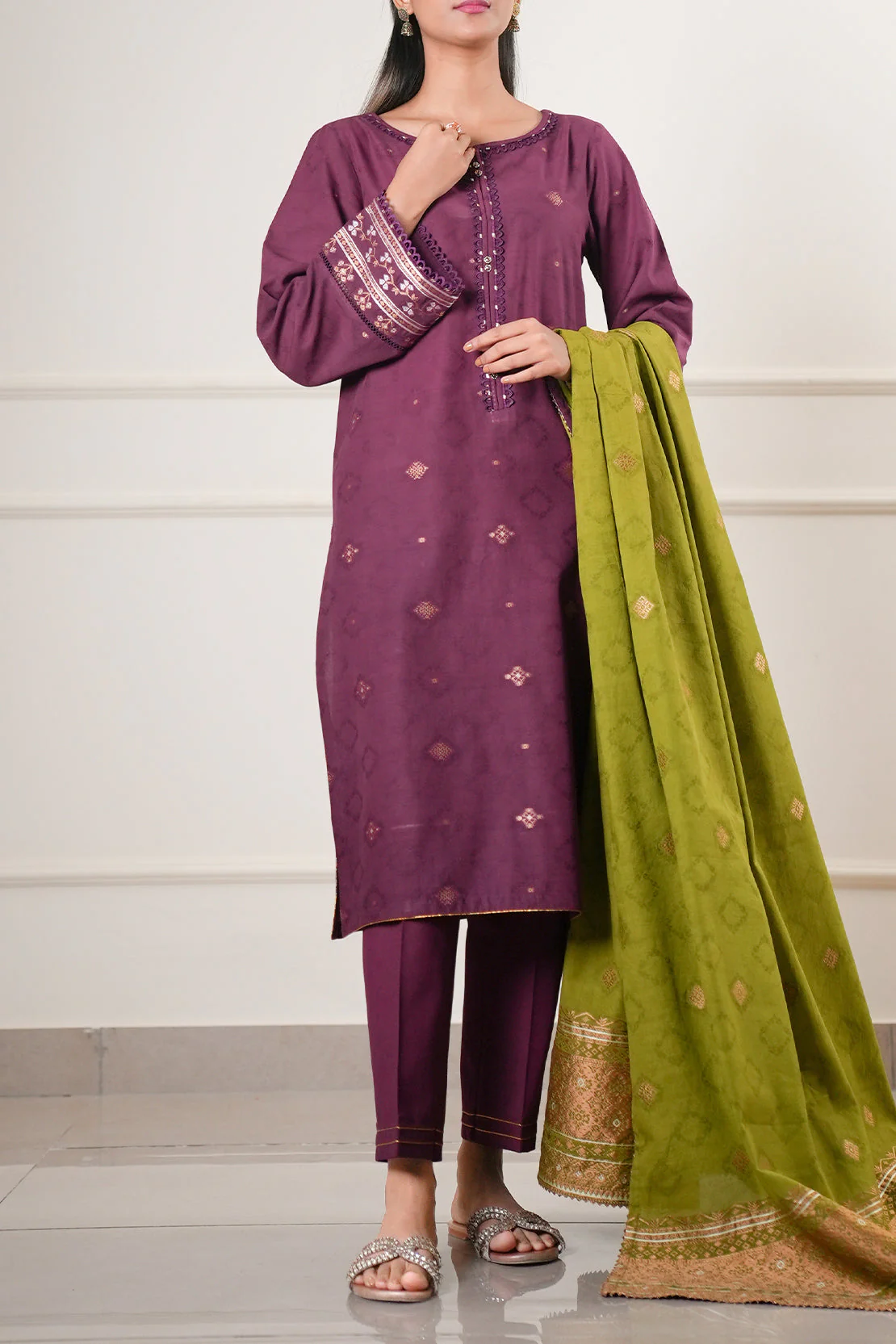 Unstitched Jacquard Cotton 3 Piece