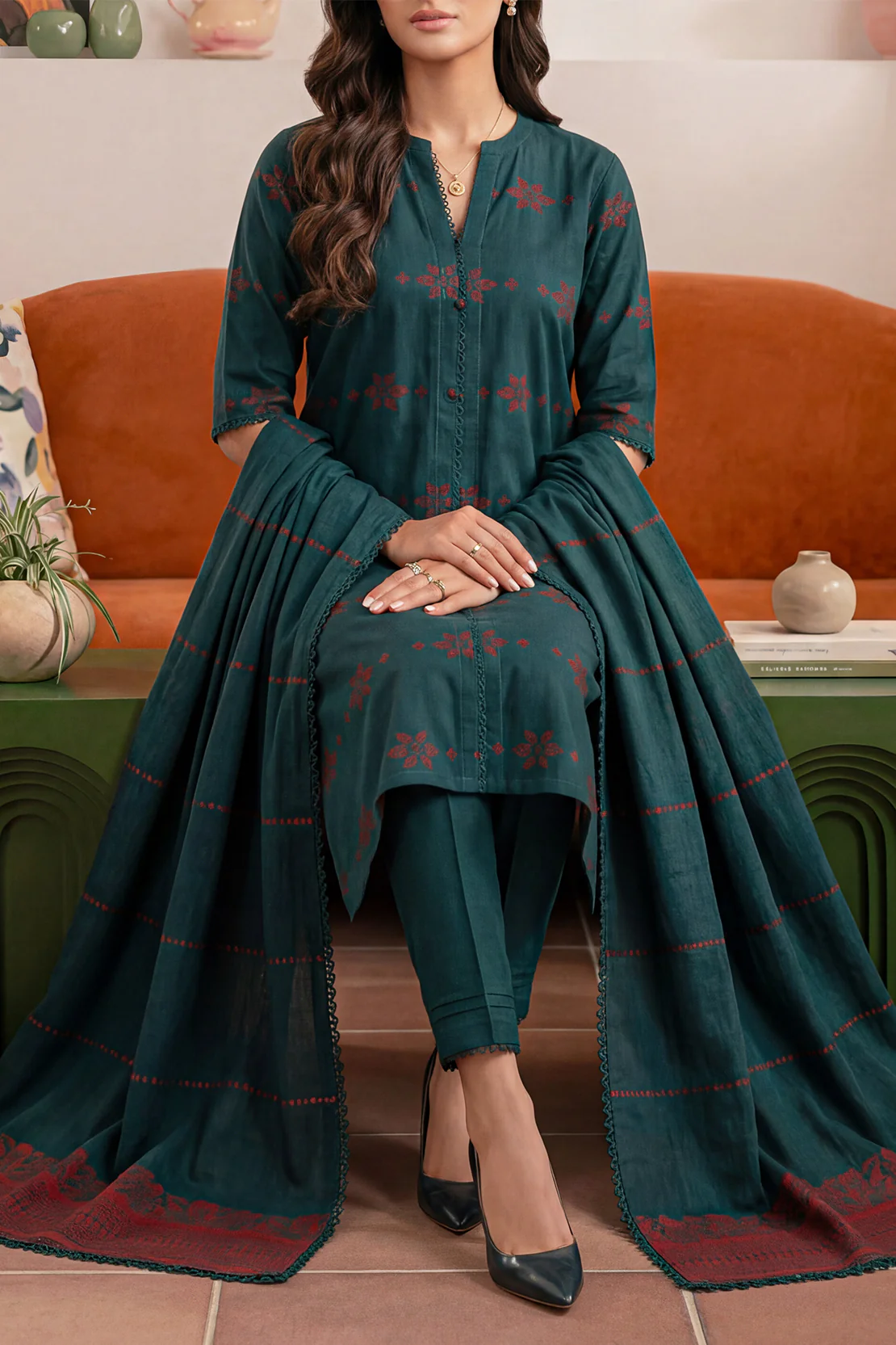Unstitched Jacquard Cotton 3 Piece