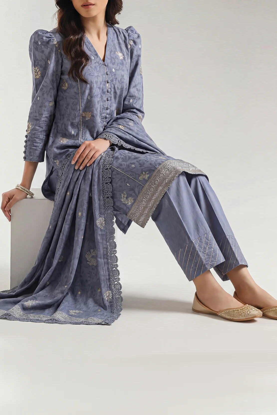 Unstitched Jacquard Cotton 3 Piece