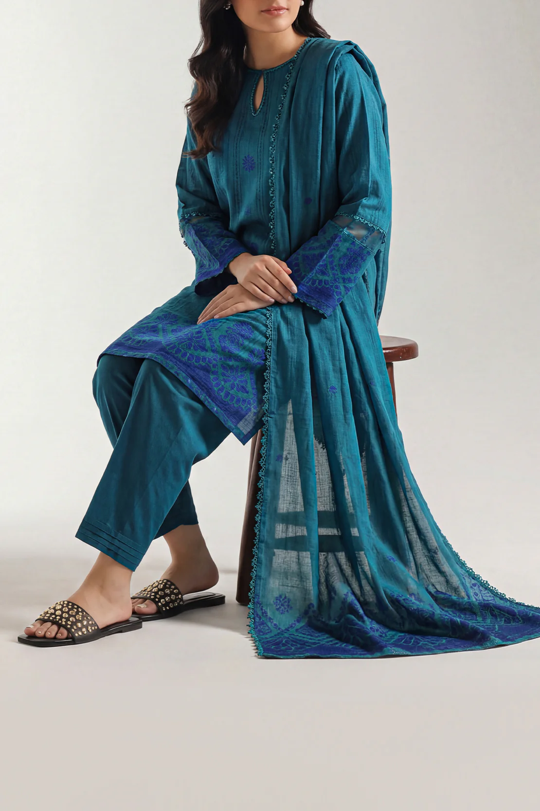 Unstitched Jacquard Cotton 3 Piece