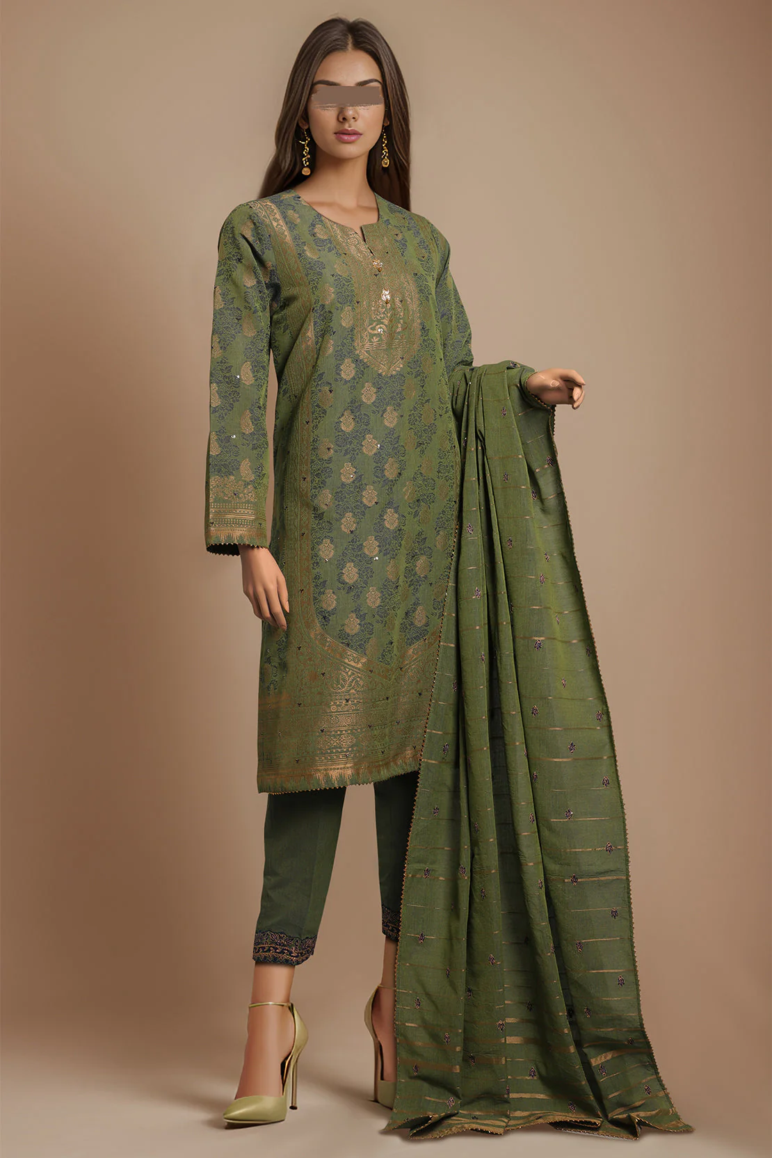 Unstitched Jacquard Cotton Embroidered 2 Piece (Shirt/Dupatta)