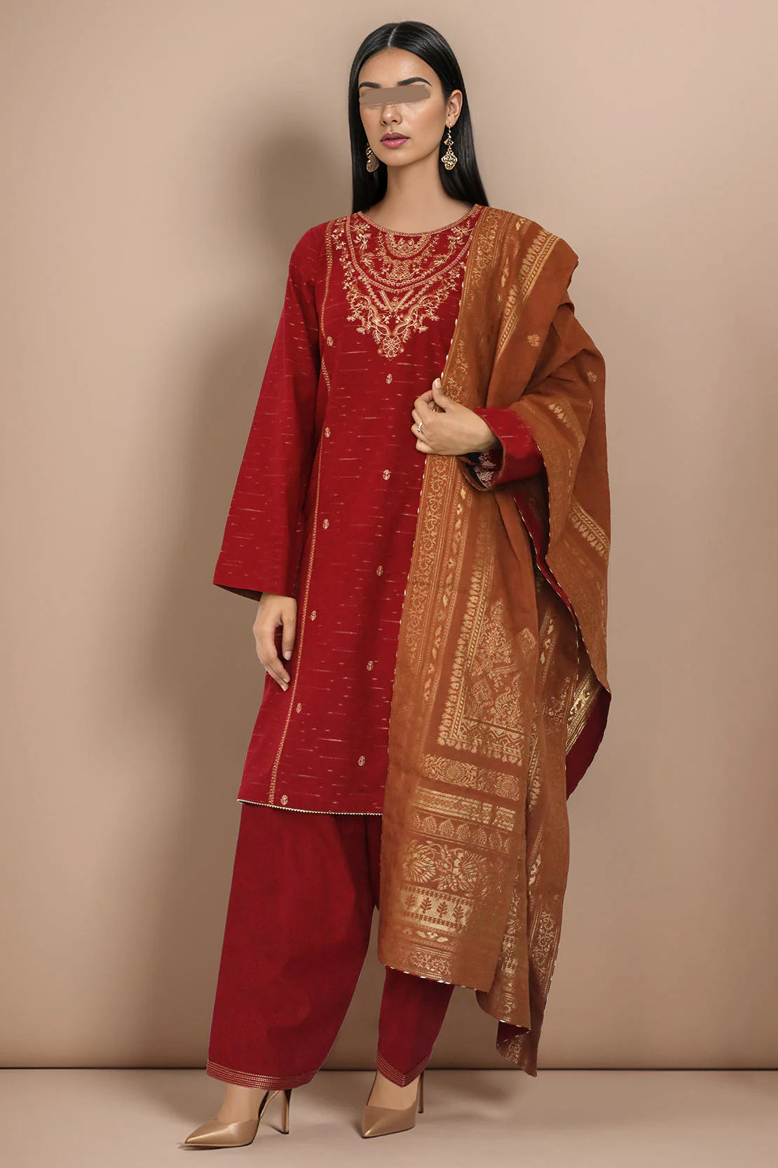 Unstitched Jacquard Cotton Embroidered 2 Piece (Shirt/Dupatta)