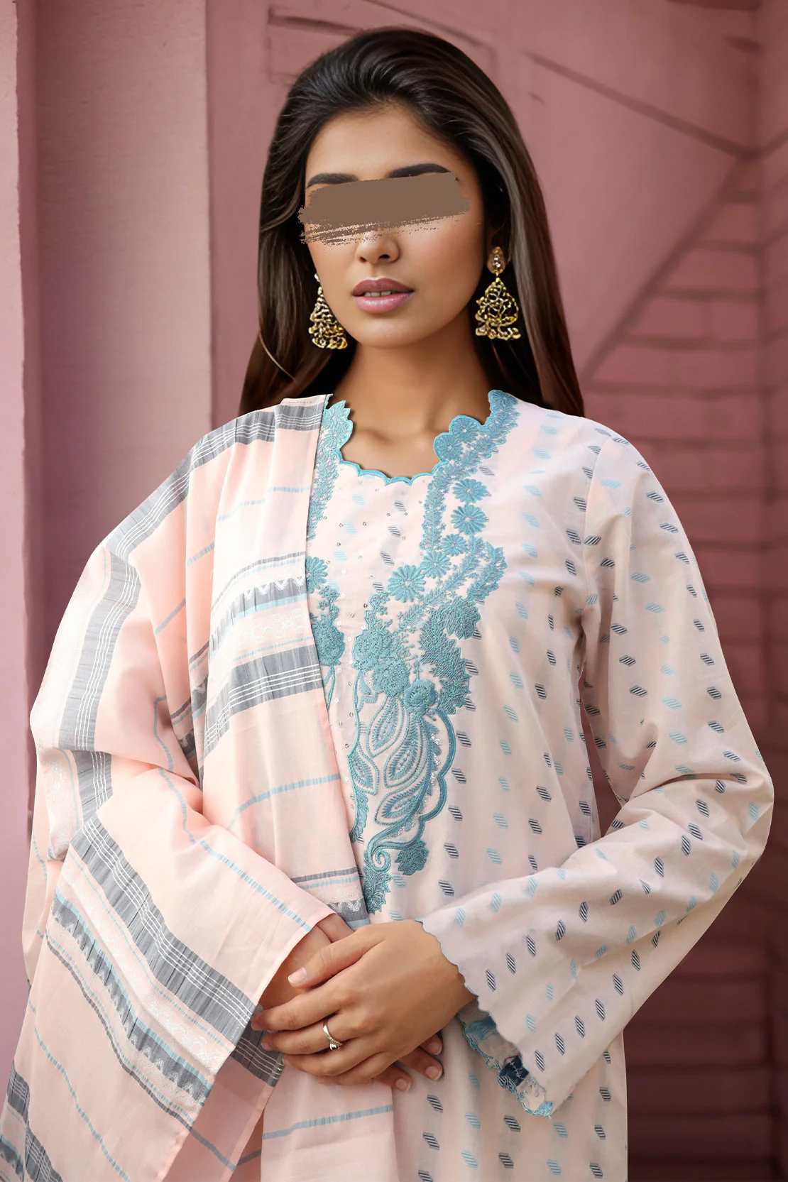 Unstitched Jacquard Cotton Embroidered Shirt - Image 2