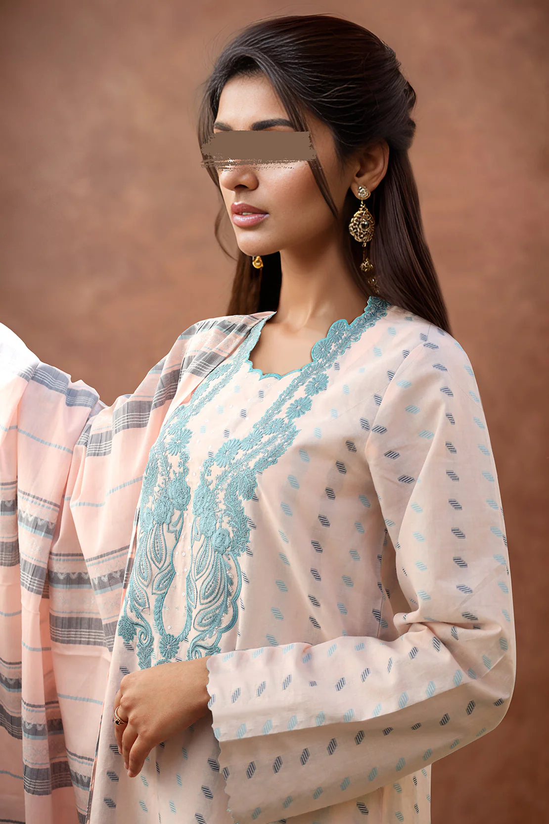 Unstitched Jacquard Cotton Embroidered Shirt - Image 3