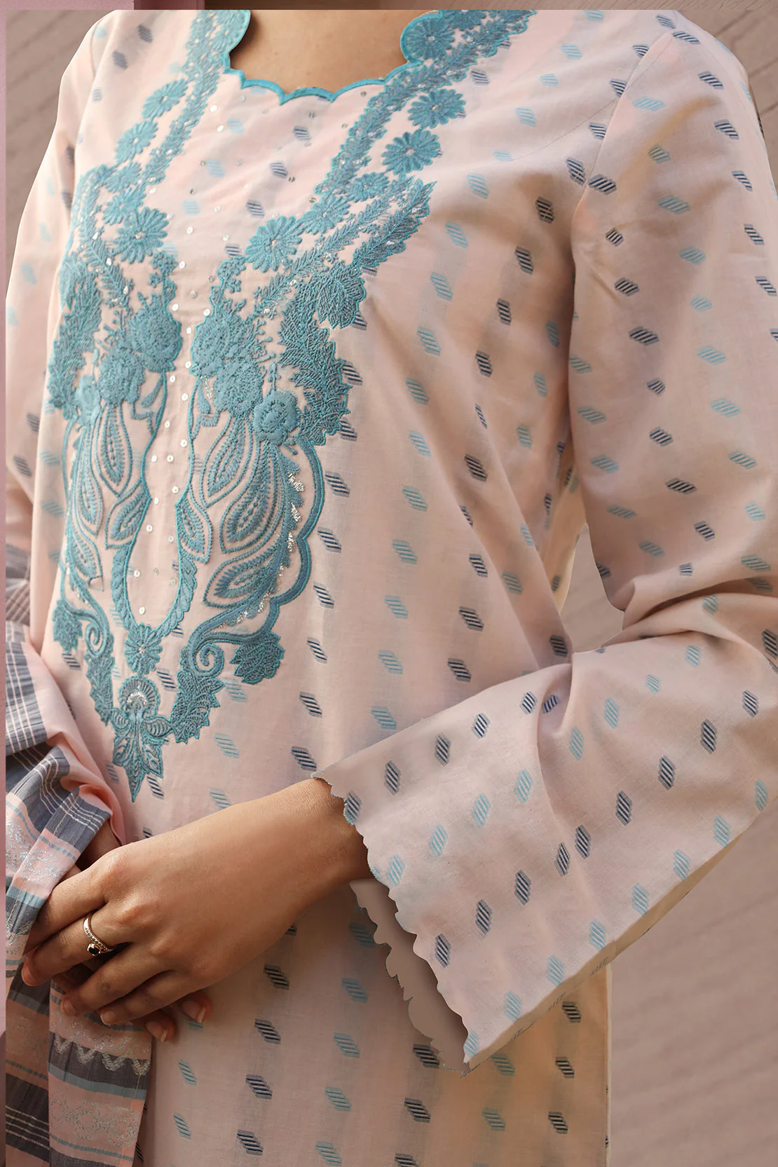 Unstitched Jacquard Cotton Embroidered Shirt - Image 4