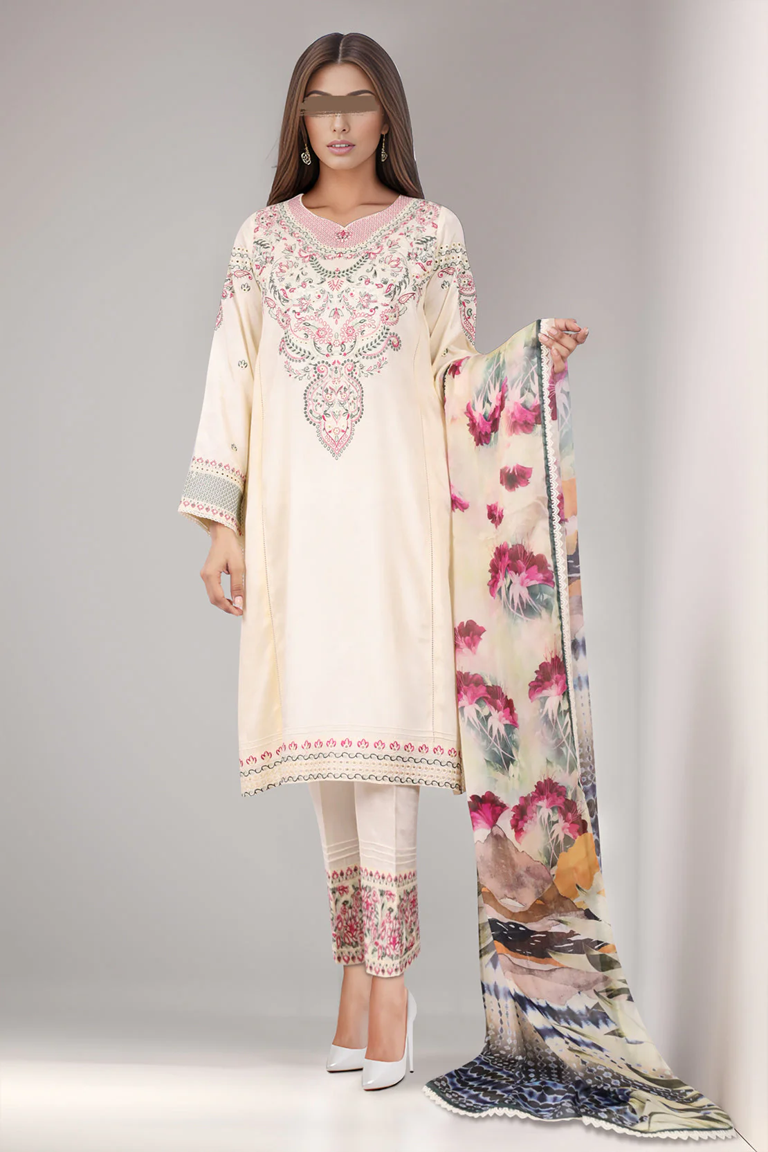 Unstitched Raw Silk Embroidered 2 Piece (Shirt/Dupatta) - Image 2