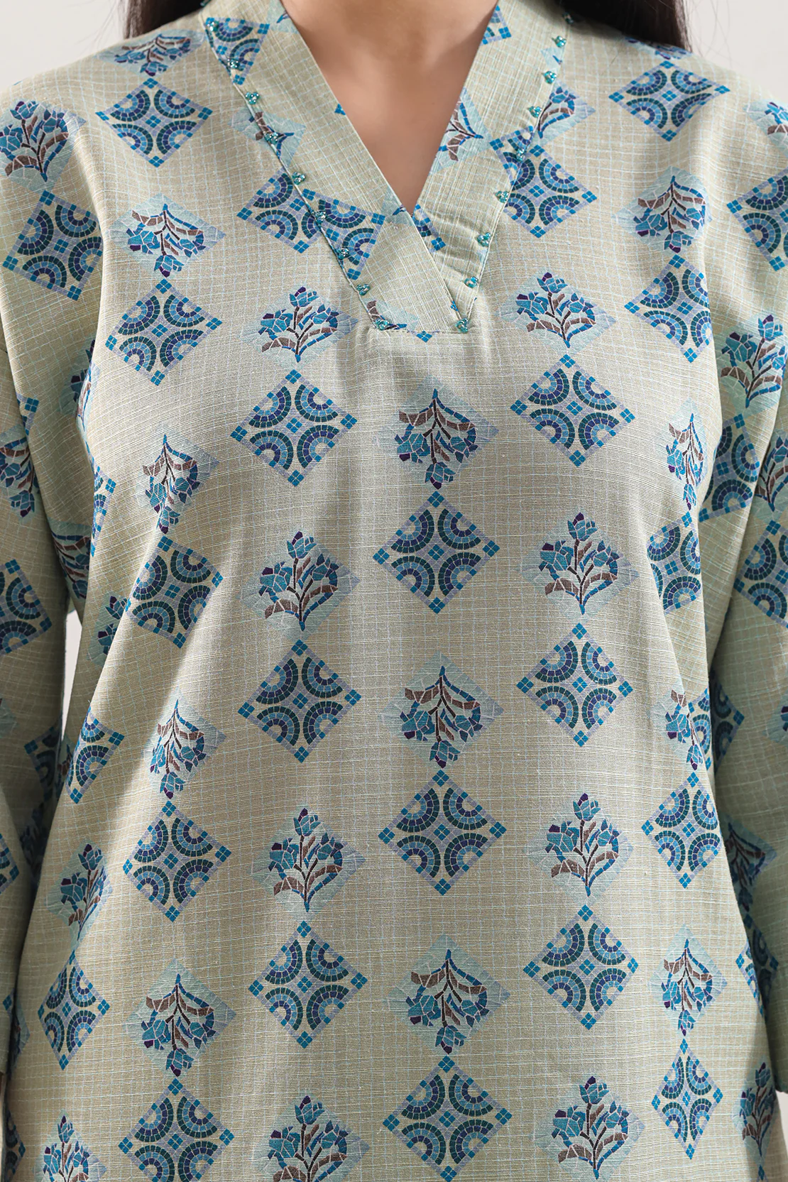 Printed Khaddar Viscose Stitched Shirt - Image 6