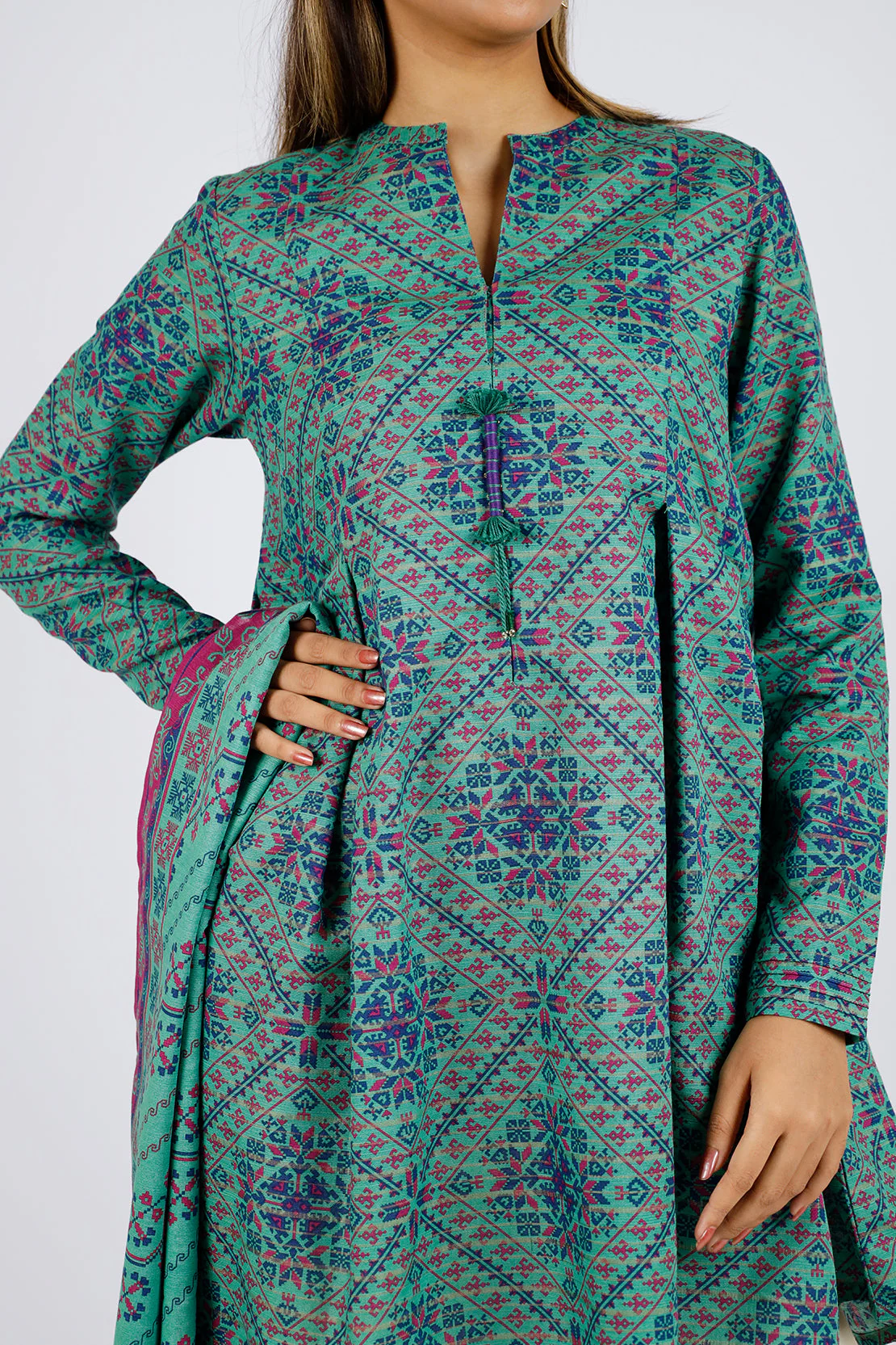 Unstitched Jacquard Khaddar 3 Piece - Image 4