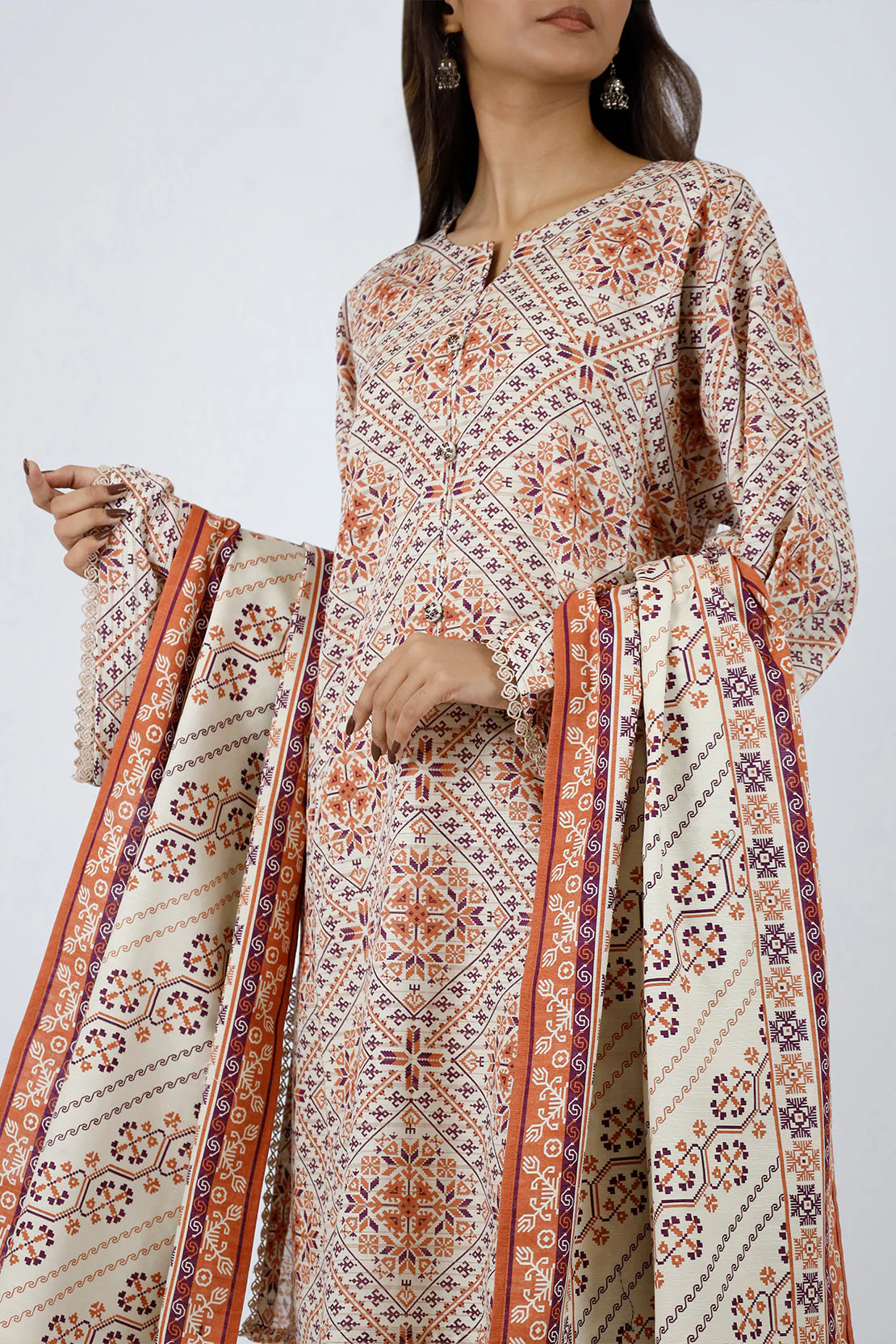Unstitched Jacquard Khaddar 3 Piece - Image 6