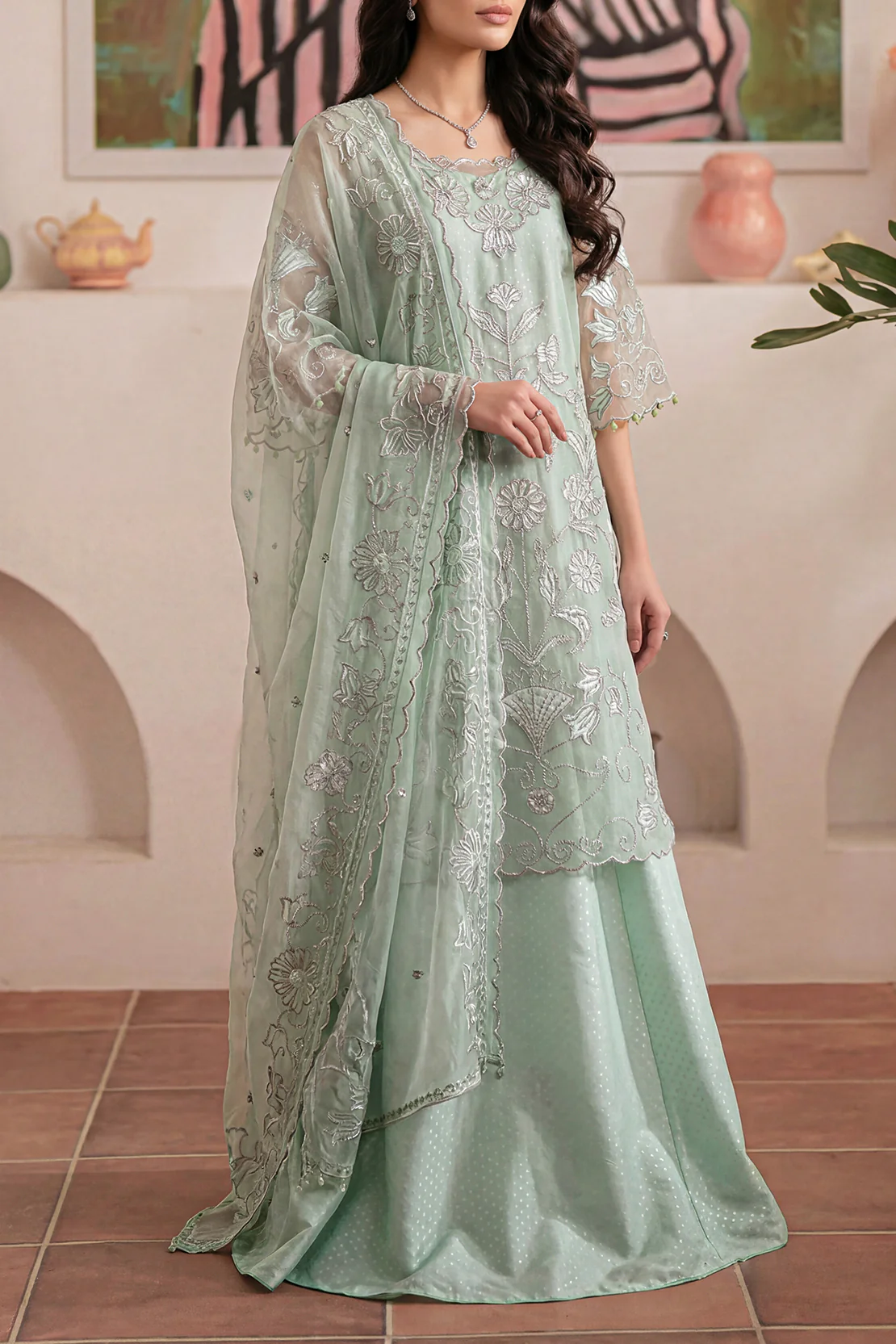Unstitched Luxury 3-Piece Embroidered Organza Suit - Image 3